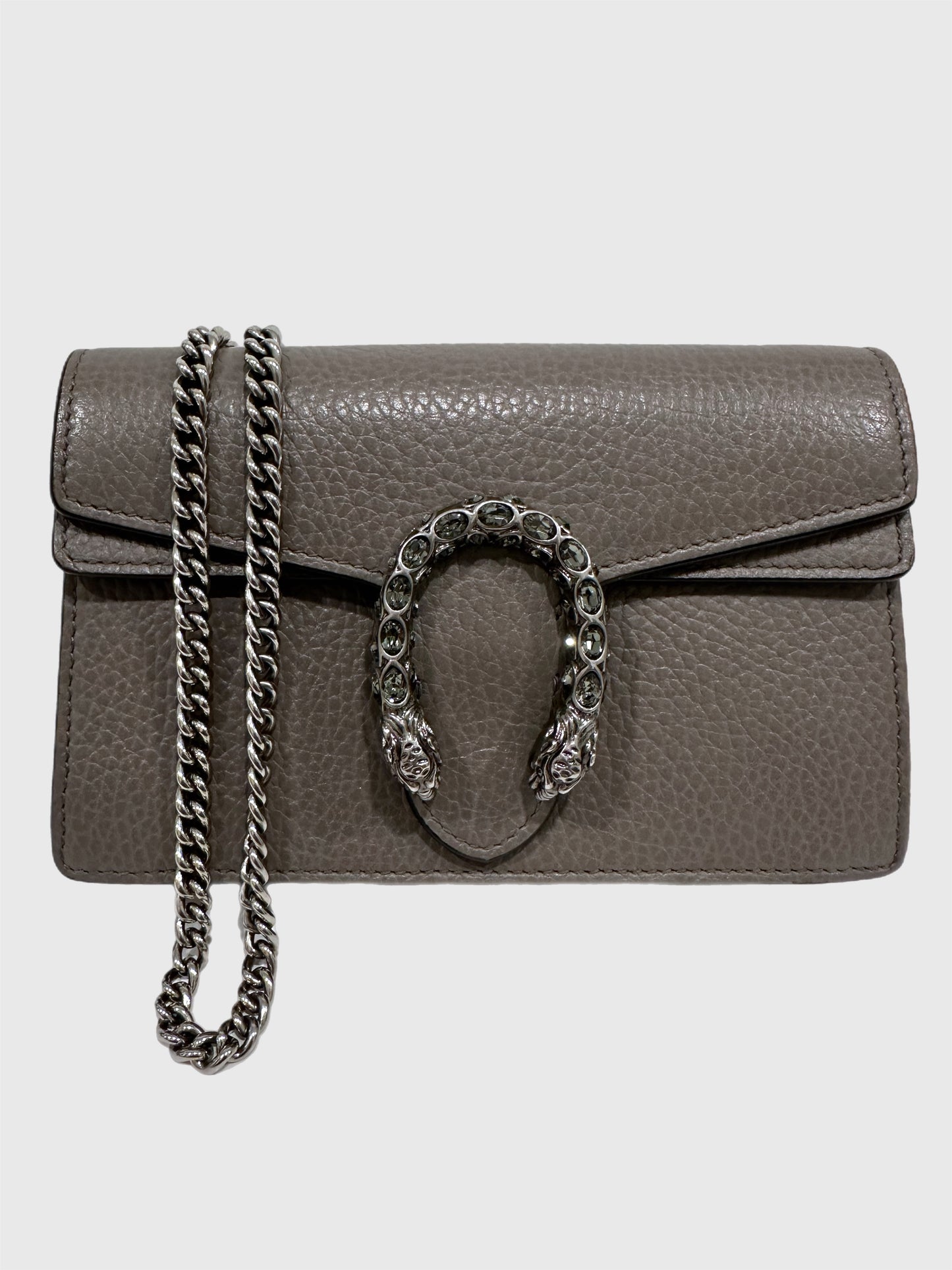 Gucci Gray Leather Crystal Dionysus Super Mini Bag
