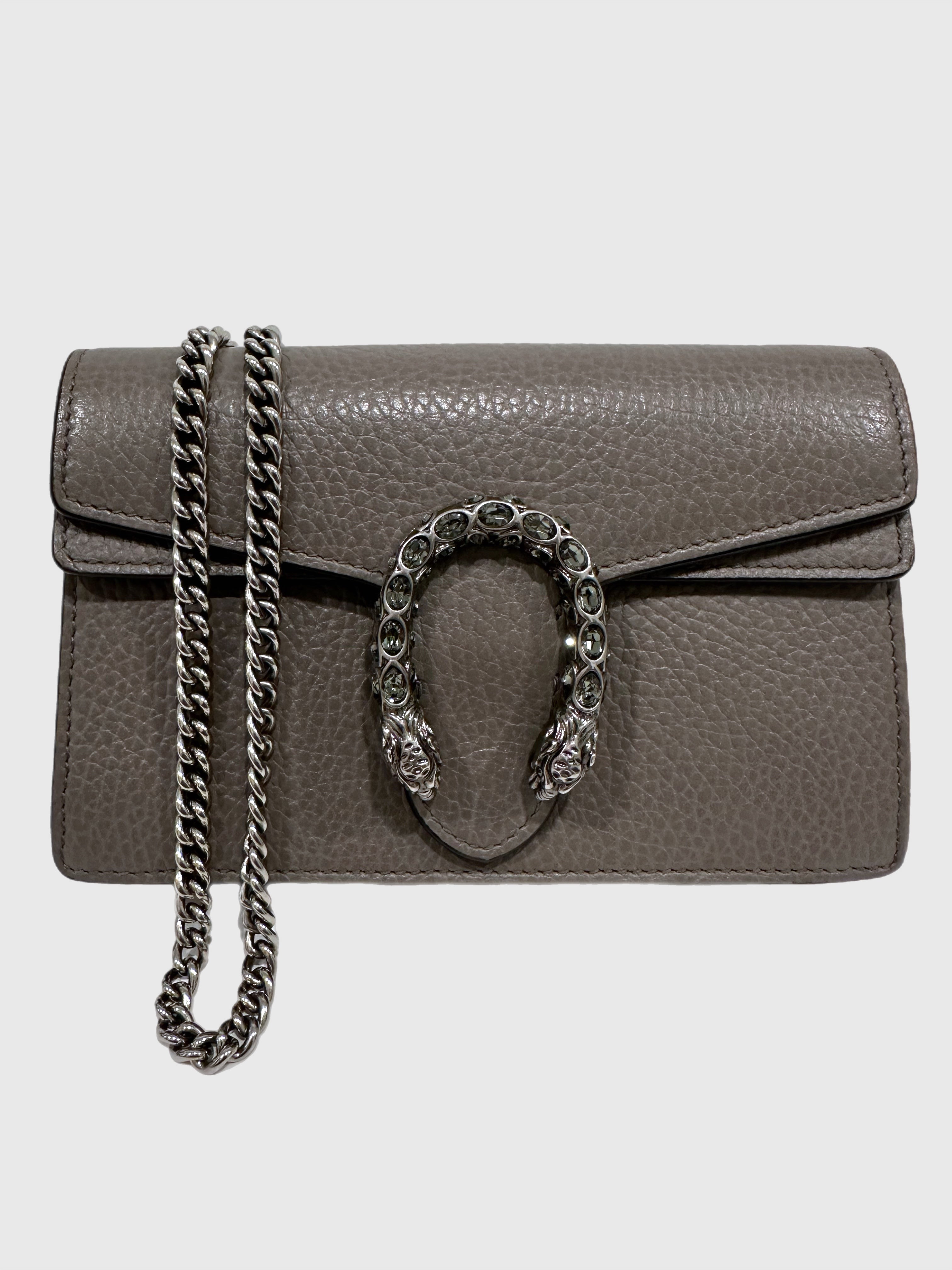 Gucci Gray Leather Crystal Dionysus Super Mini Bag
