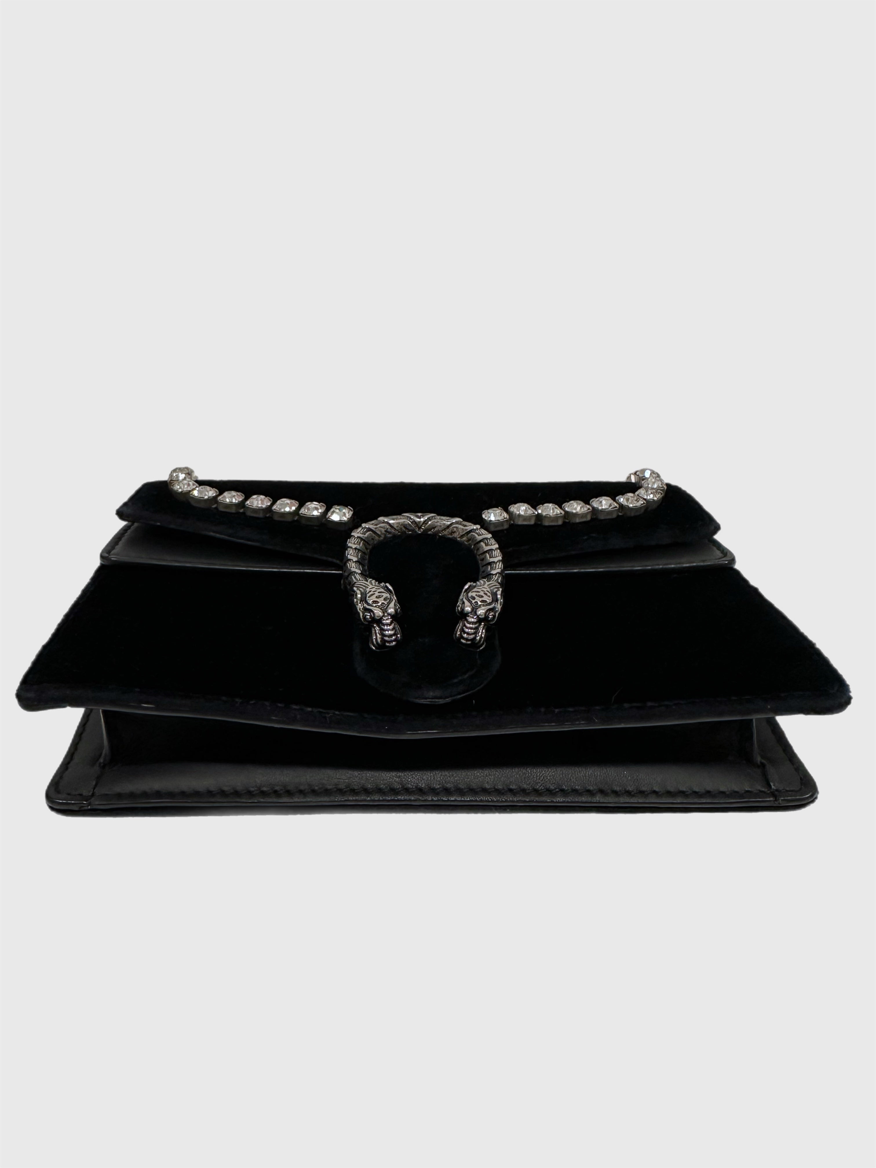Gucci Black Velvet Crystal Dionysus Super Mini Bag