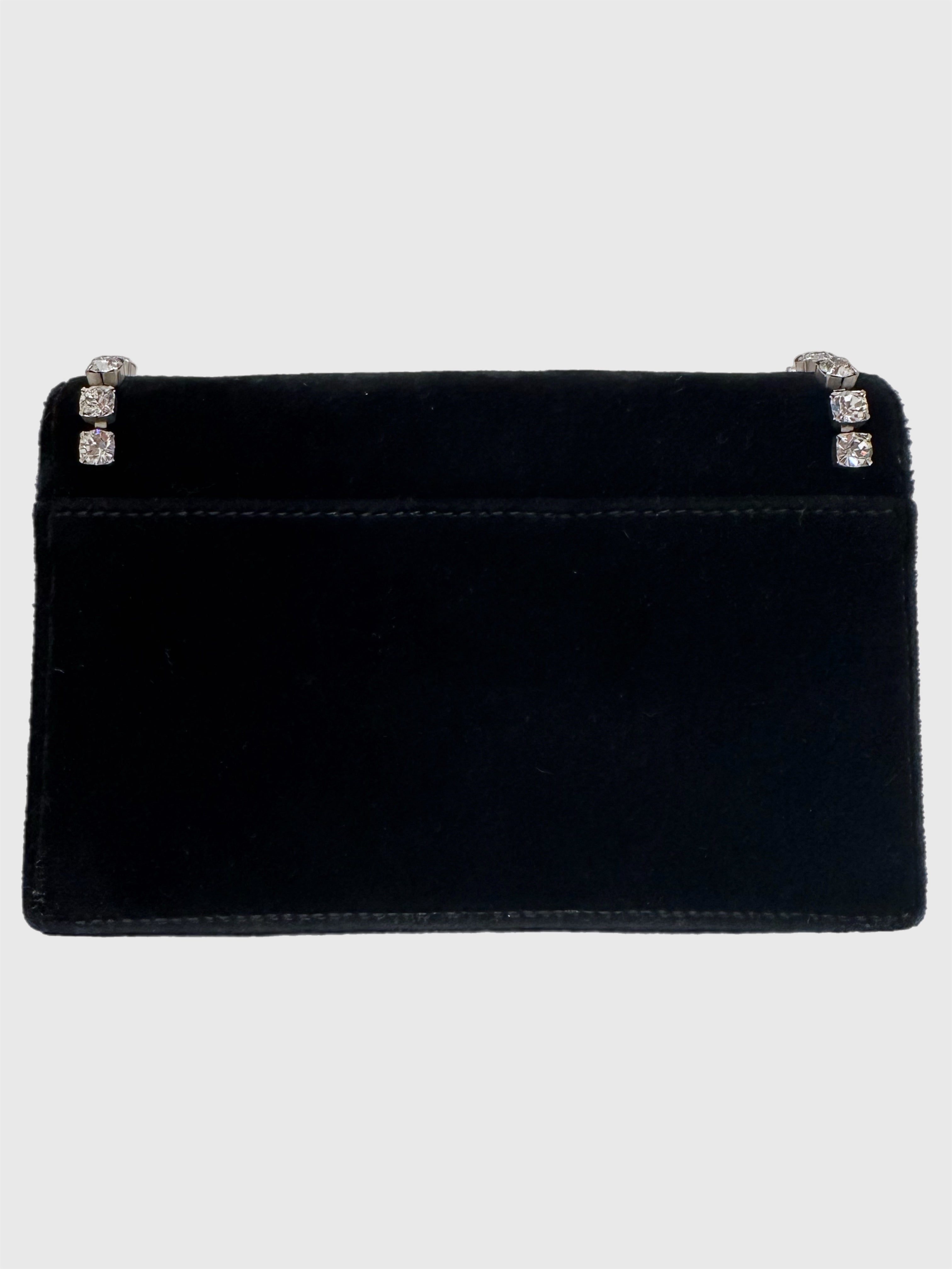 Gucci Black Velvet Crystal Dionysus Super Mini Bag