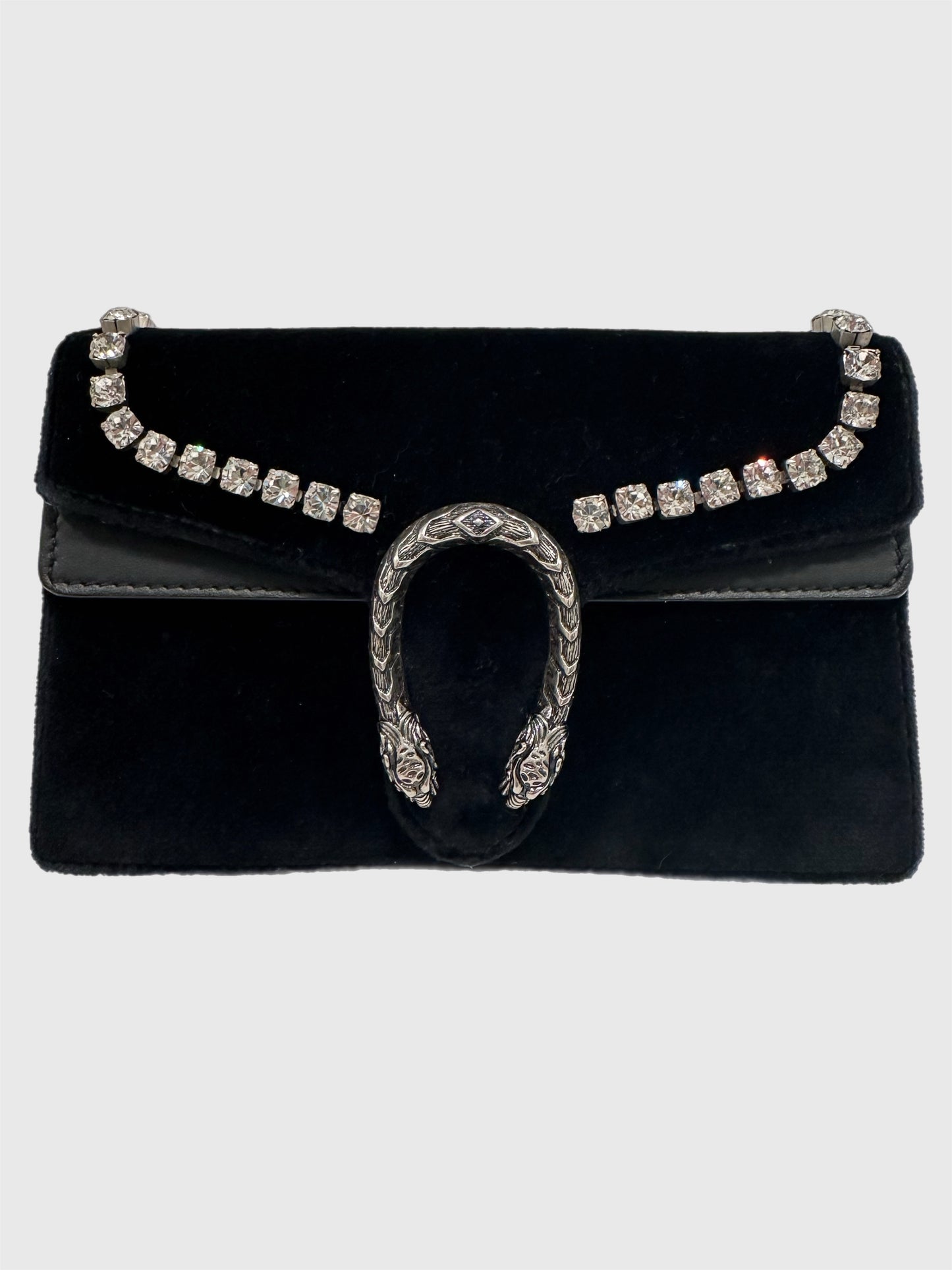 Gucci Black Velvet Crystal Dionysus Super Mini Bag