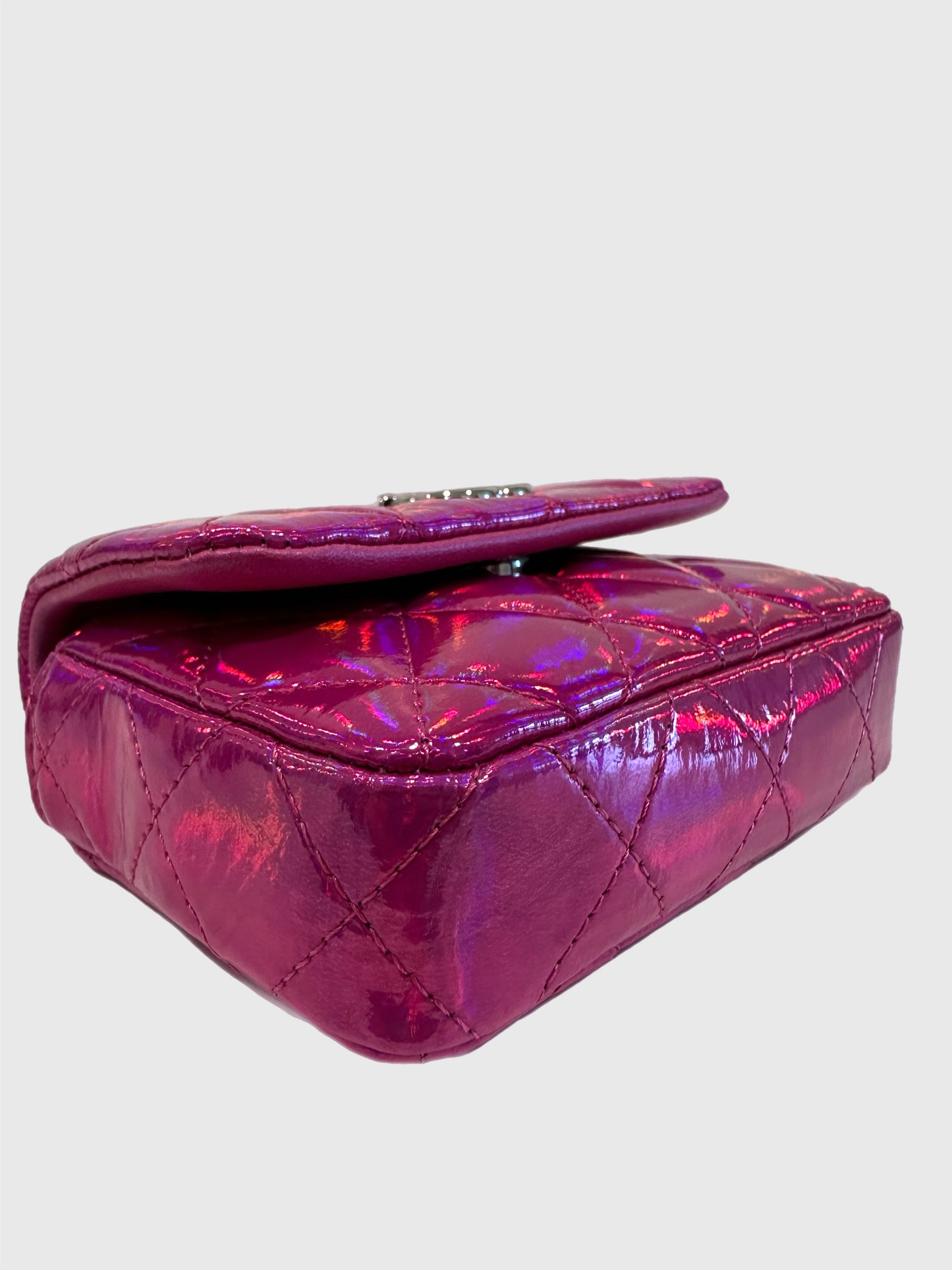 Chanel Pink Iridescent Quilted Patent Leather Hook Card Holder