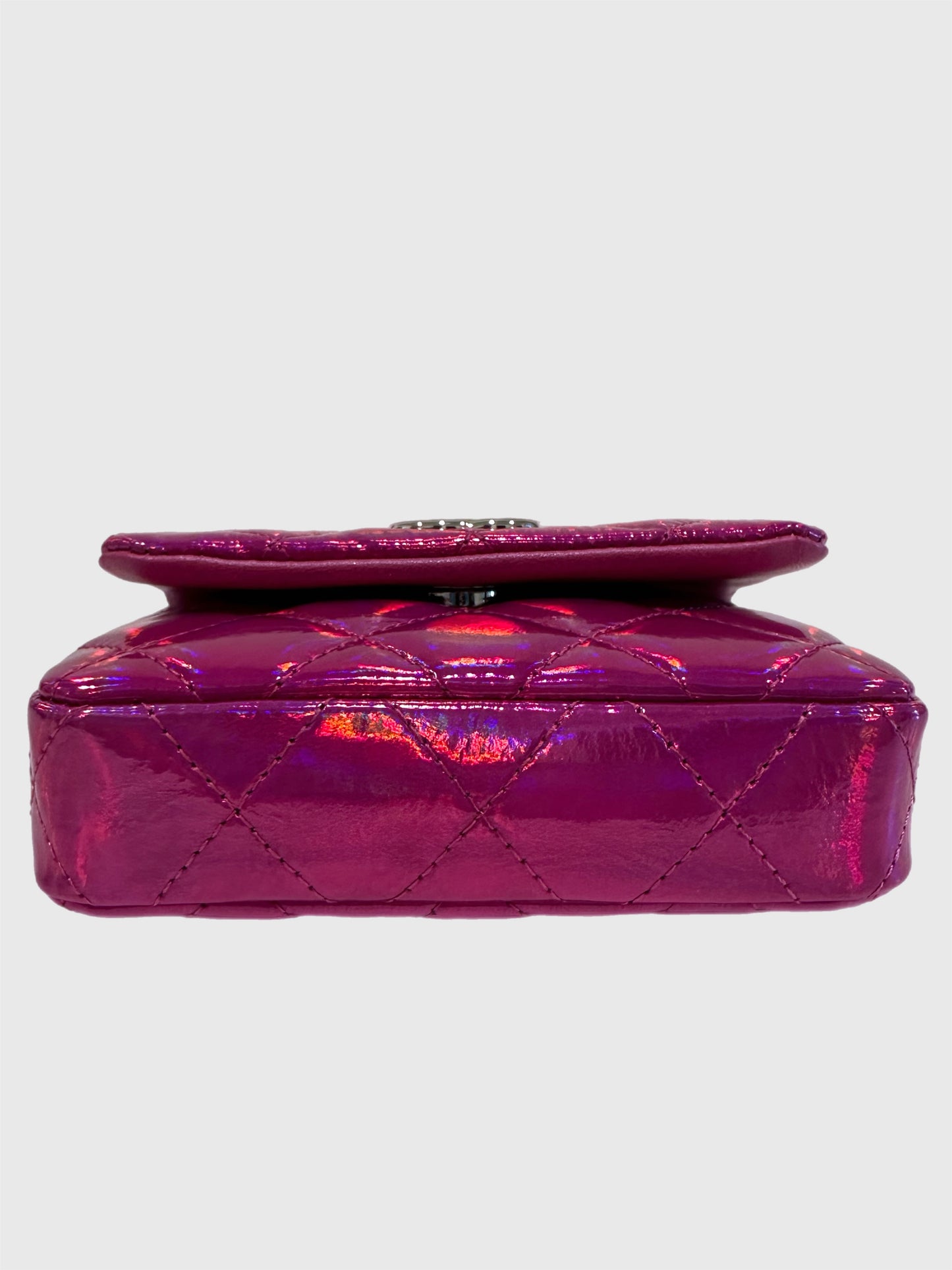 Chanel Pink Iridescent Quilted Patent Leather Hook Card Holder