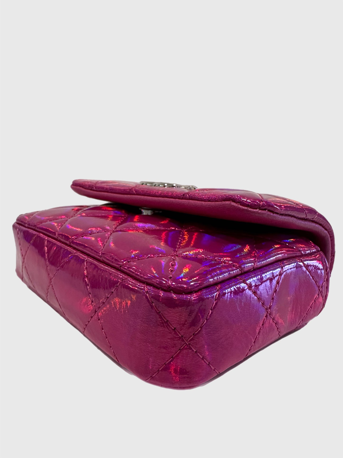 Chanel Pink Iridescent Quilted Patent Leather Hook Card Holder