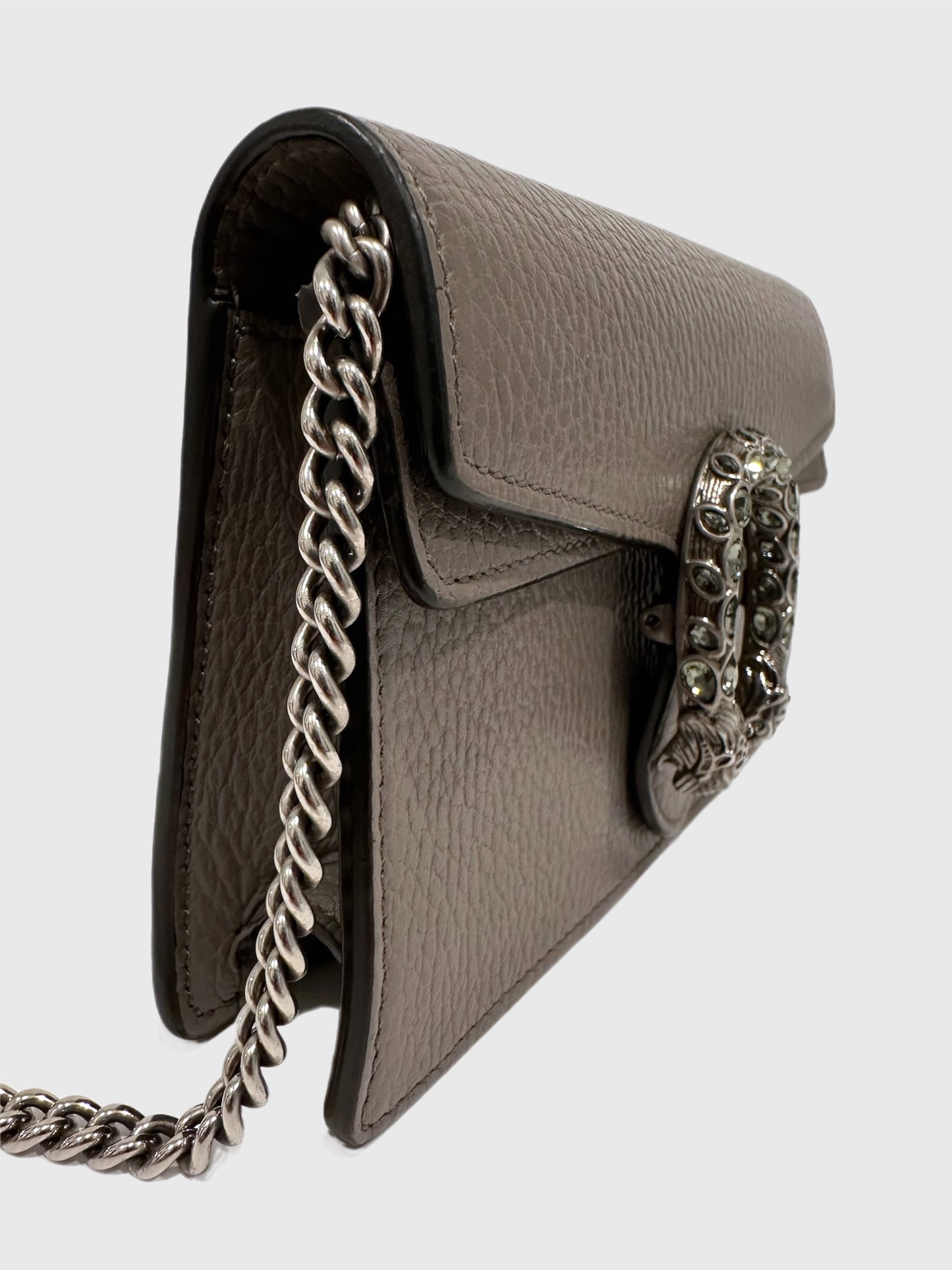 Gucci Gray Leather Crystal Dionysus Super Mini Bag