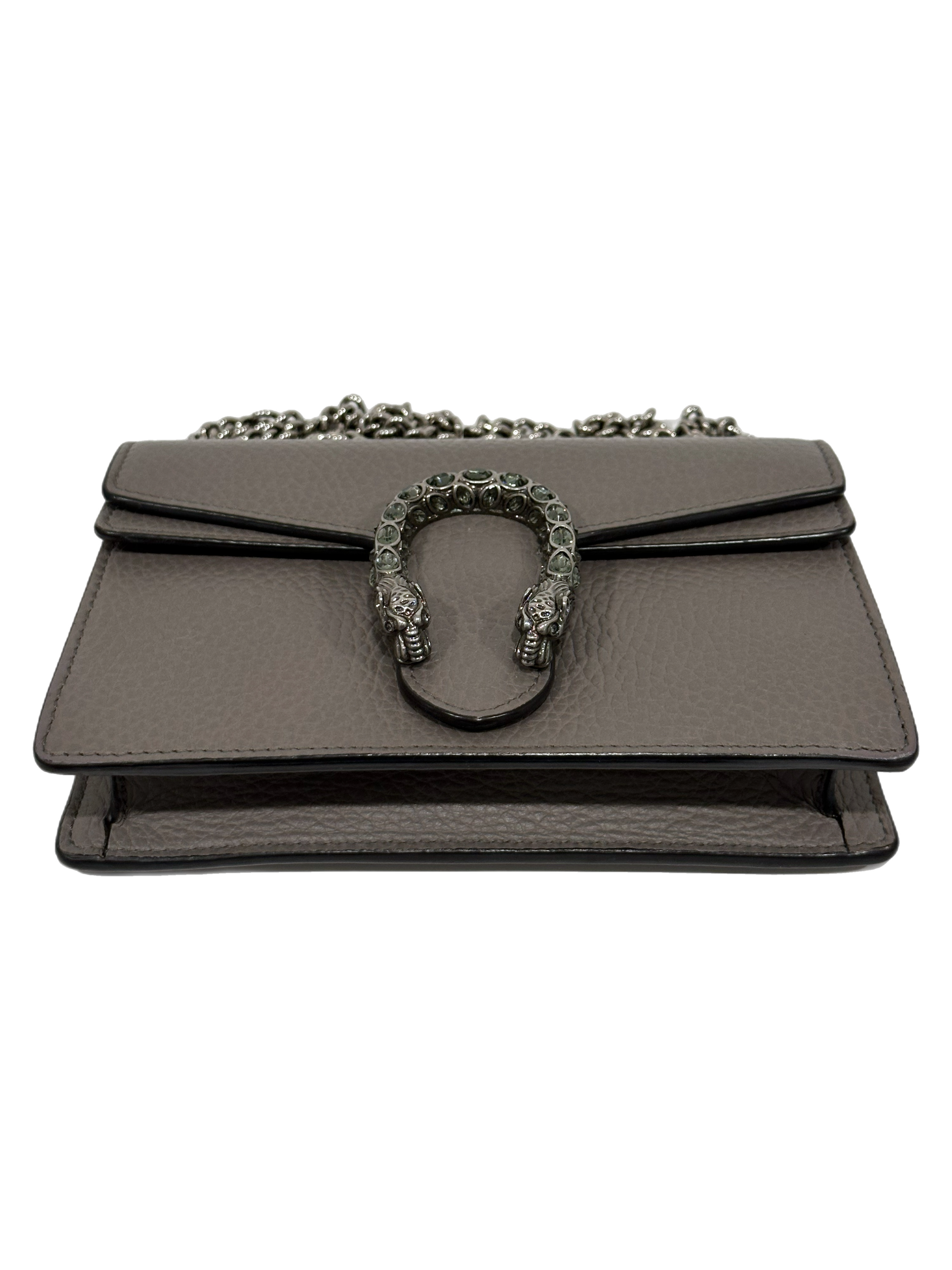 Gucci Gray Leather Crystal Dionysus Super Mini Bag