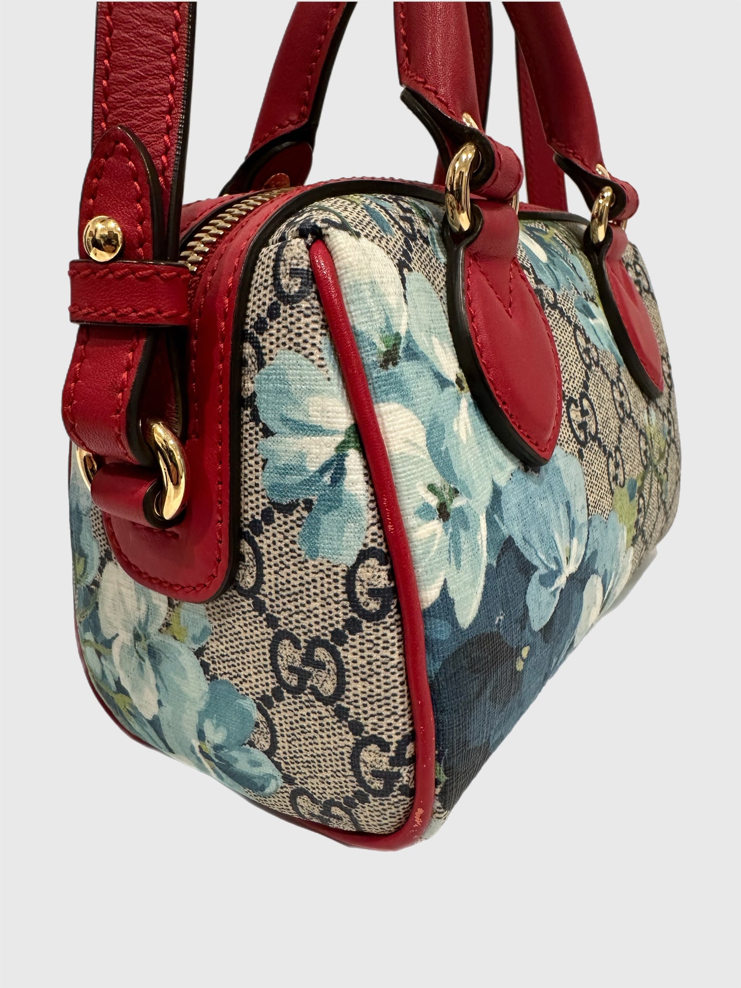 Gucci Blue Bloom Supreme GG 2way Canvas Bag Mini Boston Crossbody Handbag