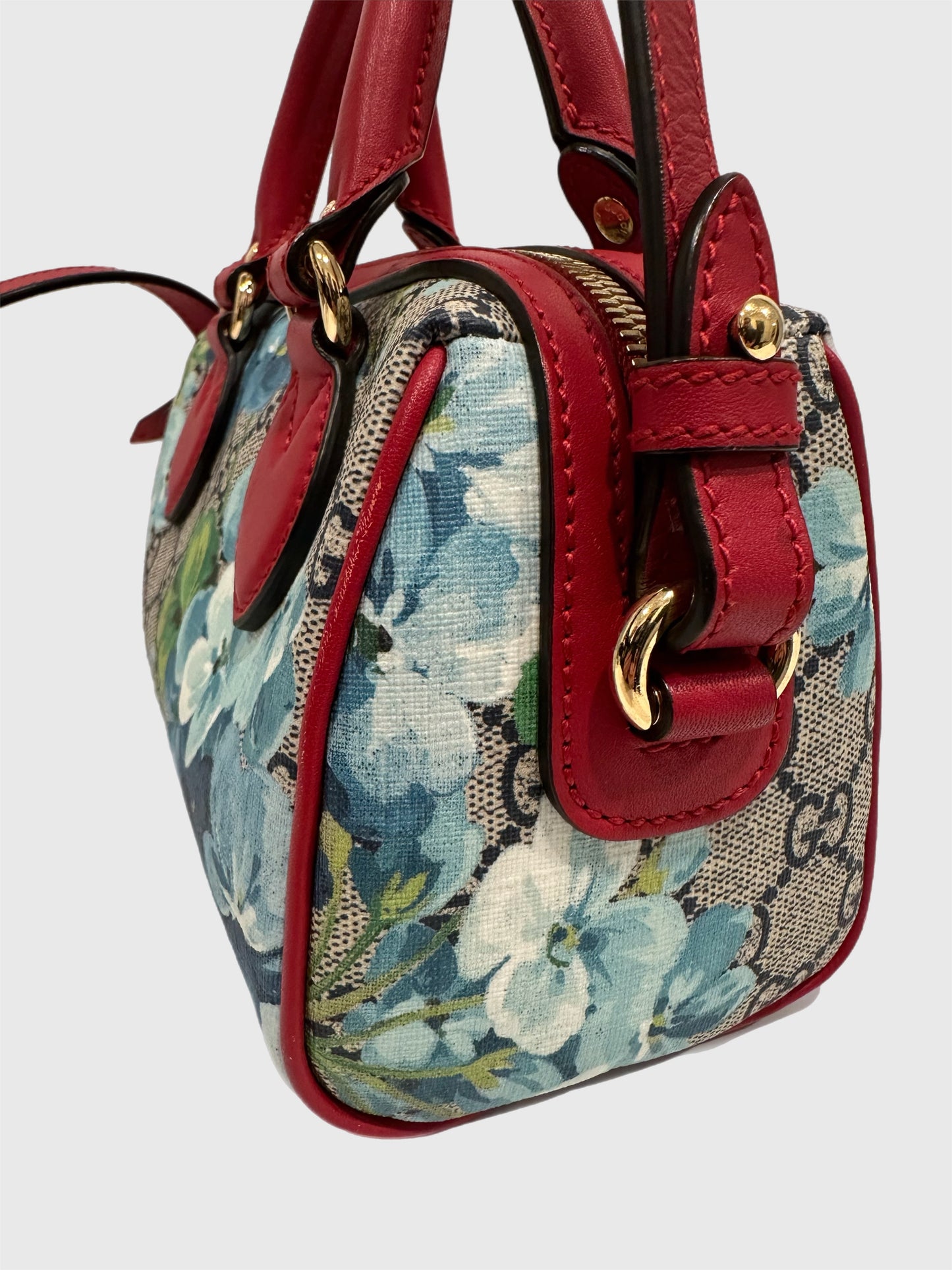 Gucci Blue Bloom Supreme GG 2way Canvas Bag Mini Boston Crossbody Handbag