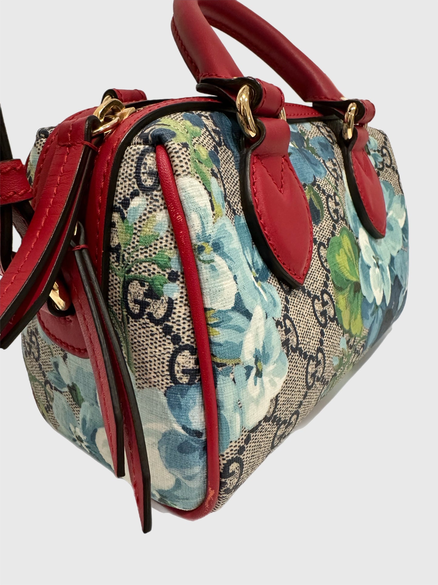 Gucci Blue Bloom Supreme GG 2way Canvas Bag Mini Boston Crossbody Handbag