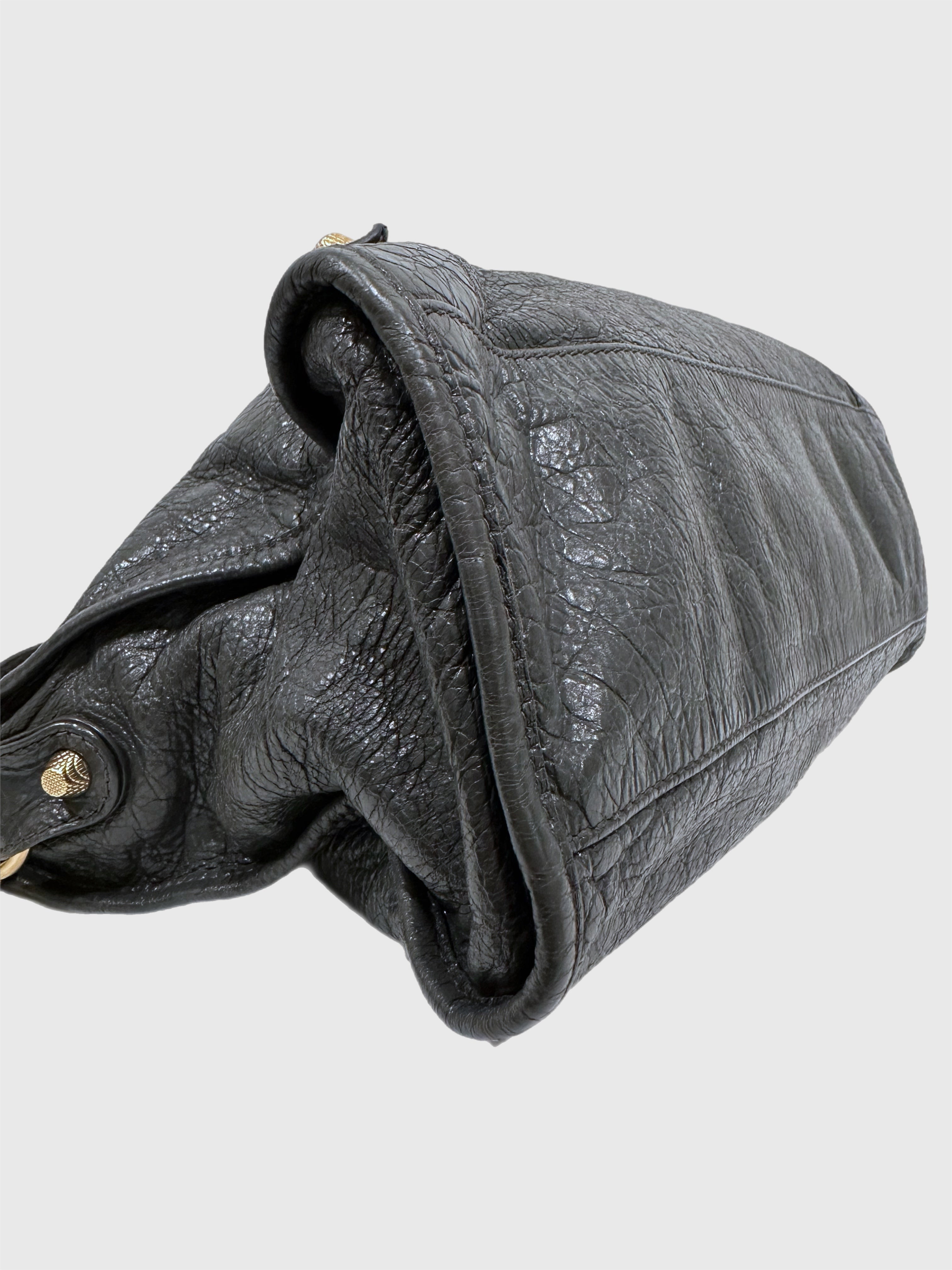 Balenciaga Dark Gray Leather Motocross City Giant Shoulder Bag with Strap
