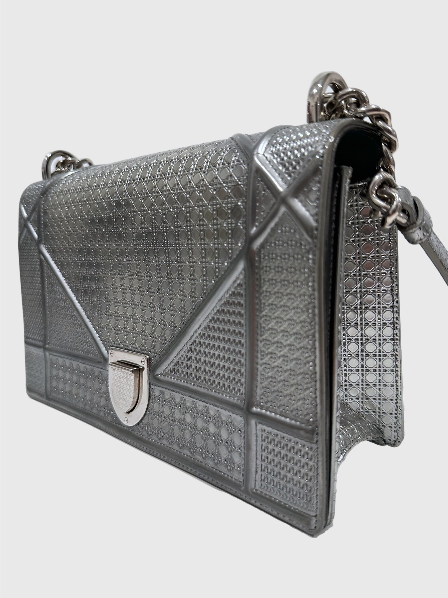 Christian Dior Metallic Patent Micro-Cannage Medium Diorama Flap Bag