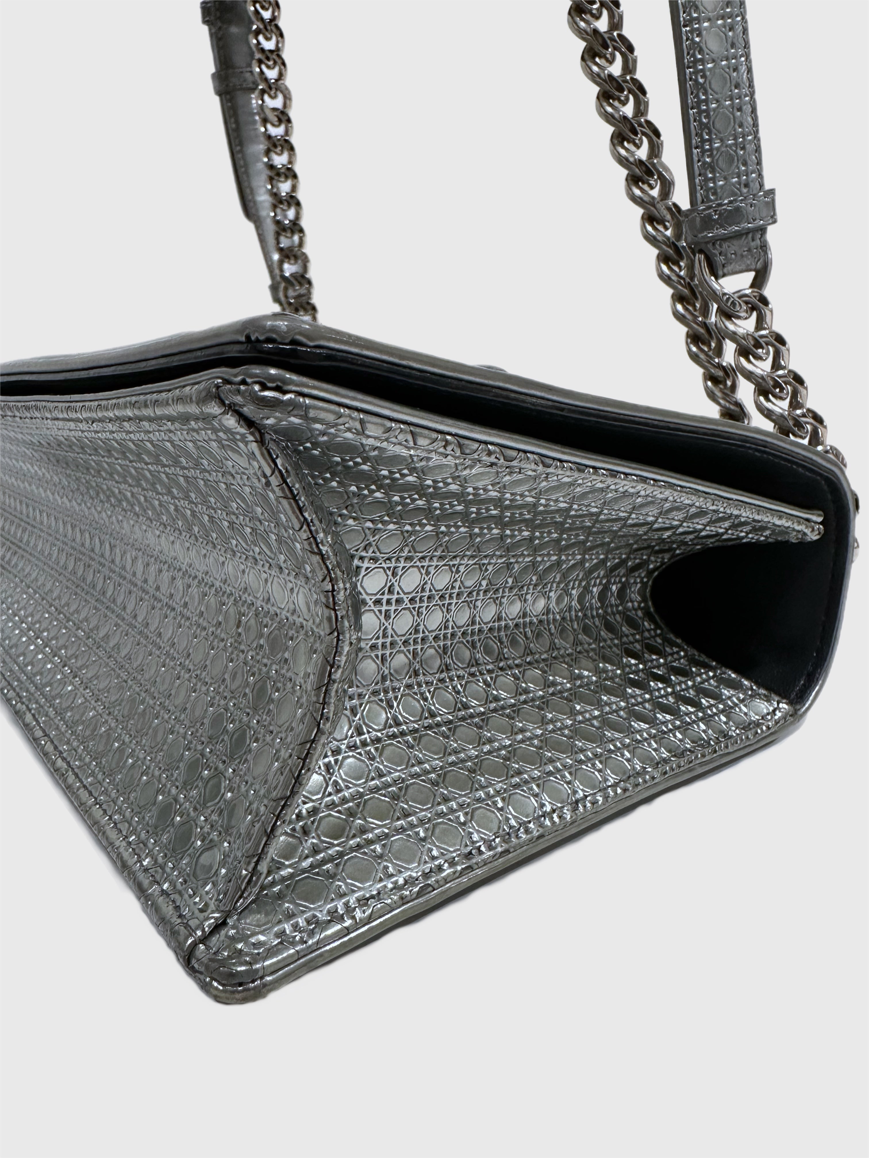 Christian Dior Metallic Patent Micro-Cannage Medium Diorama Flap Bag