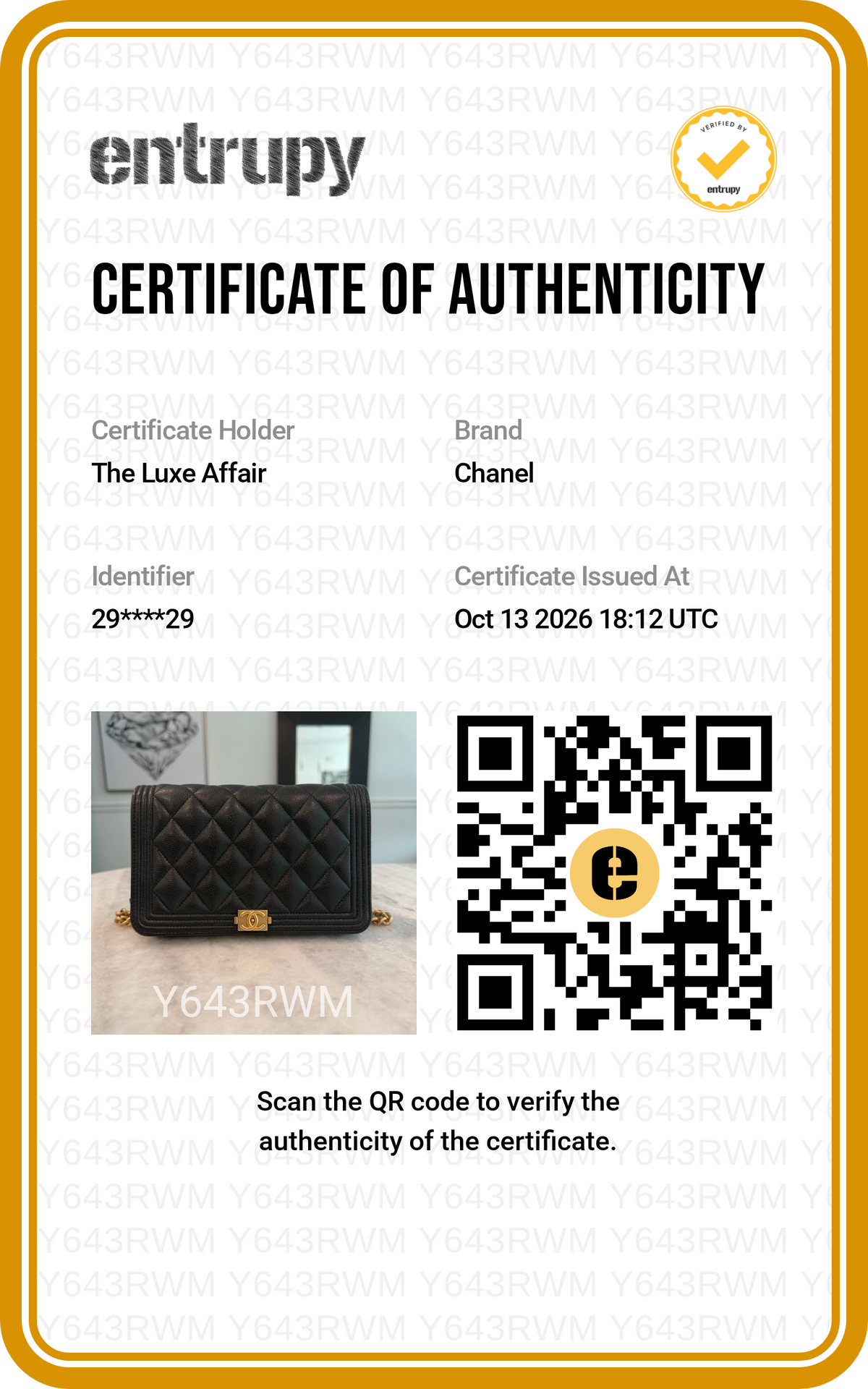 PRE-OWNED CHANEL BOY WALLET ON CHAIN WOC BLACK CAVIAR LEATHER GOLD HARDWARE
