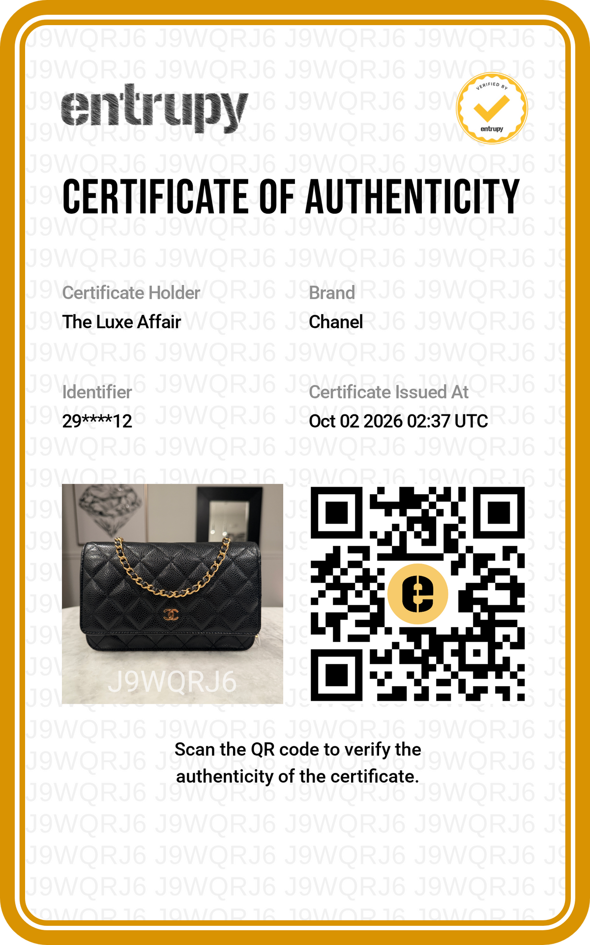 Pre-Owned Classic Chanel Wallet on Chain (WOC) Black Quilted Caviar Leather Gold Hardware