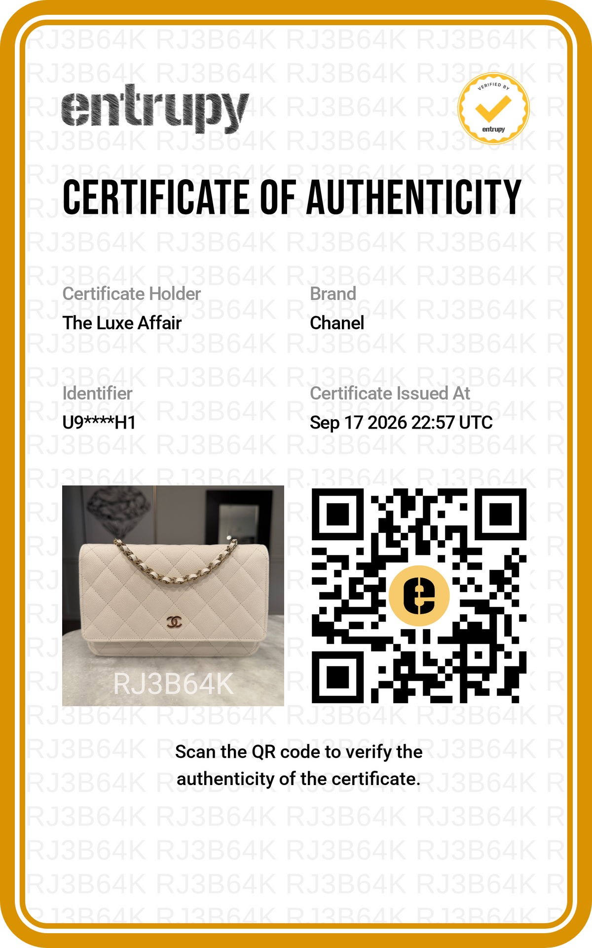 Pre-Owned Chanel Classic Wallet on Chain (WOC) White Quilted Caviar Leather Gold Hardware