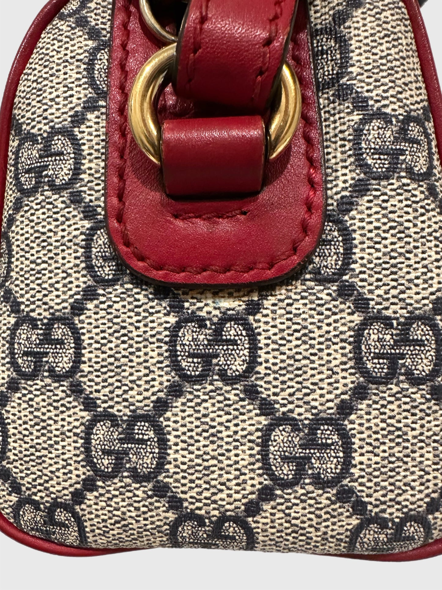 Gucci GG Boston Supreme Beige Canvas Navy Handles Crossbody Mini Bag