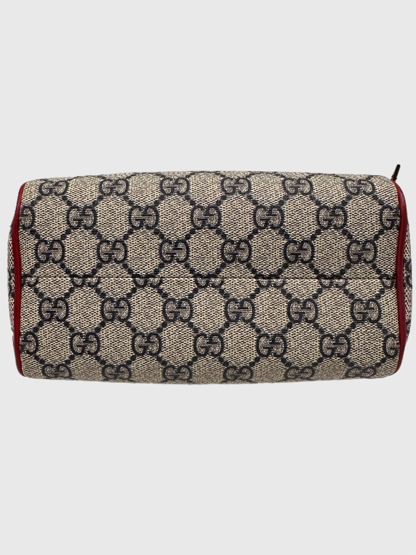 Gucci GG Boston Supreme Beige Canvas Navy Handles Crossbody Mini Bag