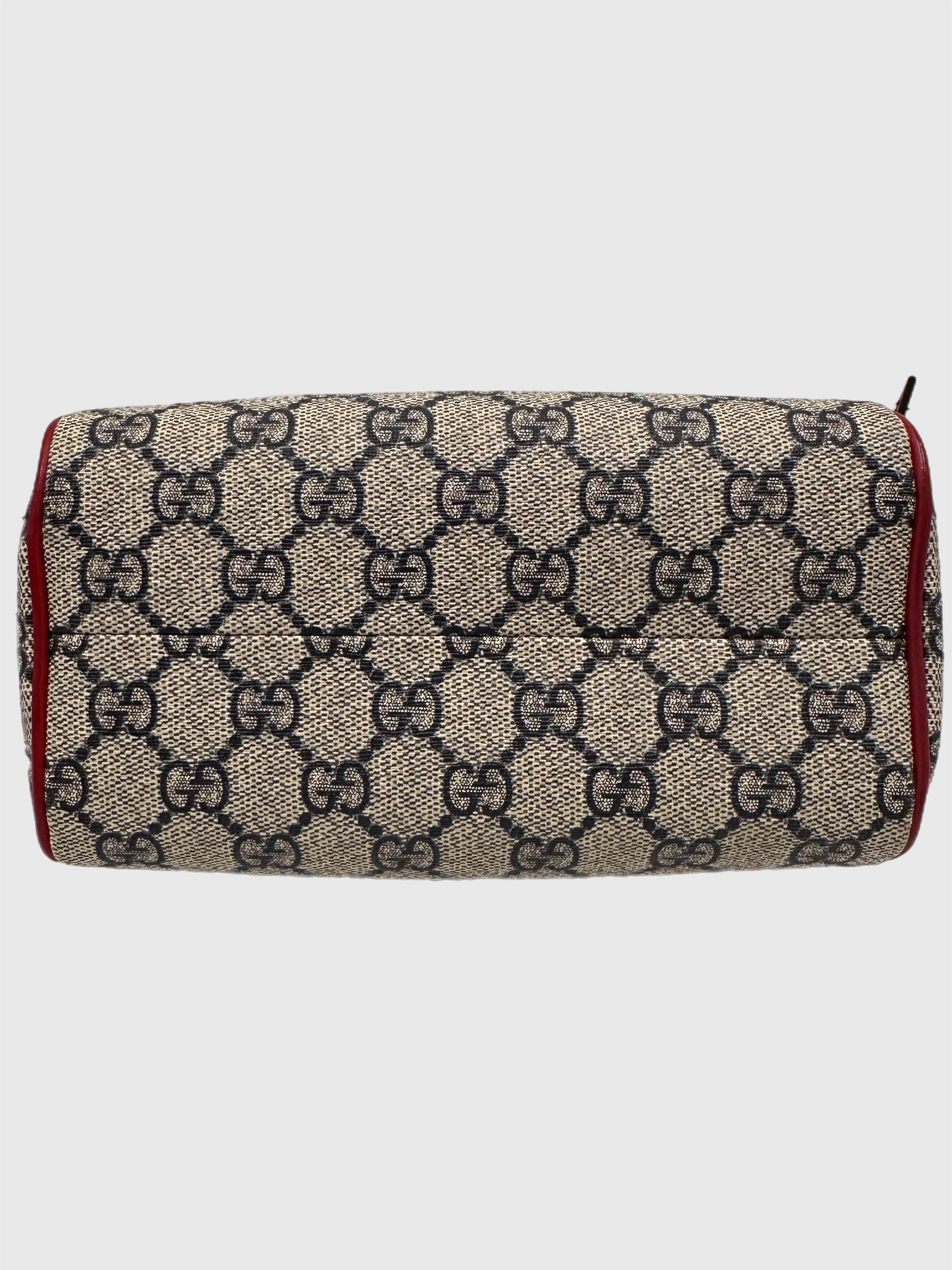 Gucci GG Boston Supreme Beige Canvas Navy Handles Crossbody Mini Bag