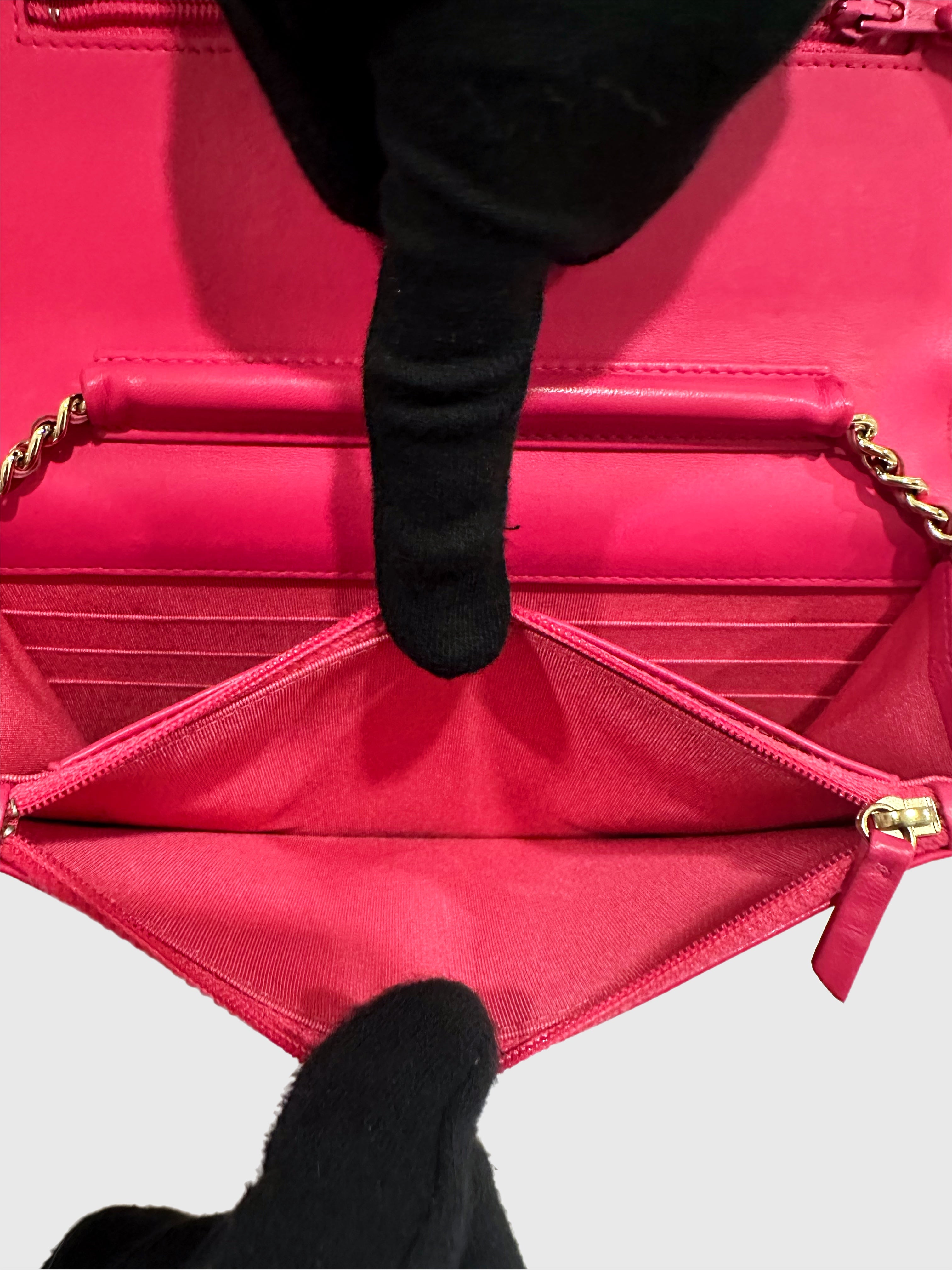 Chanel Pink Lambskin Leather Chevron Crossbody Wallet on Chain WOC