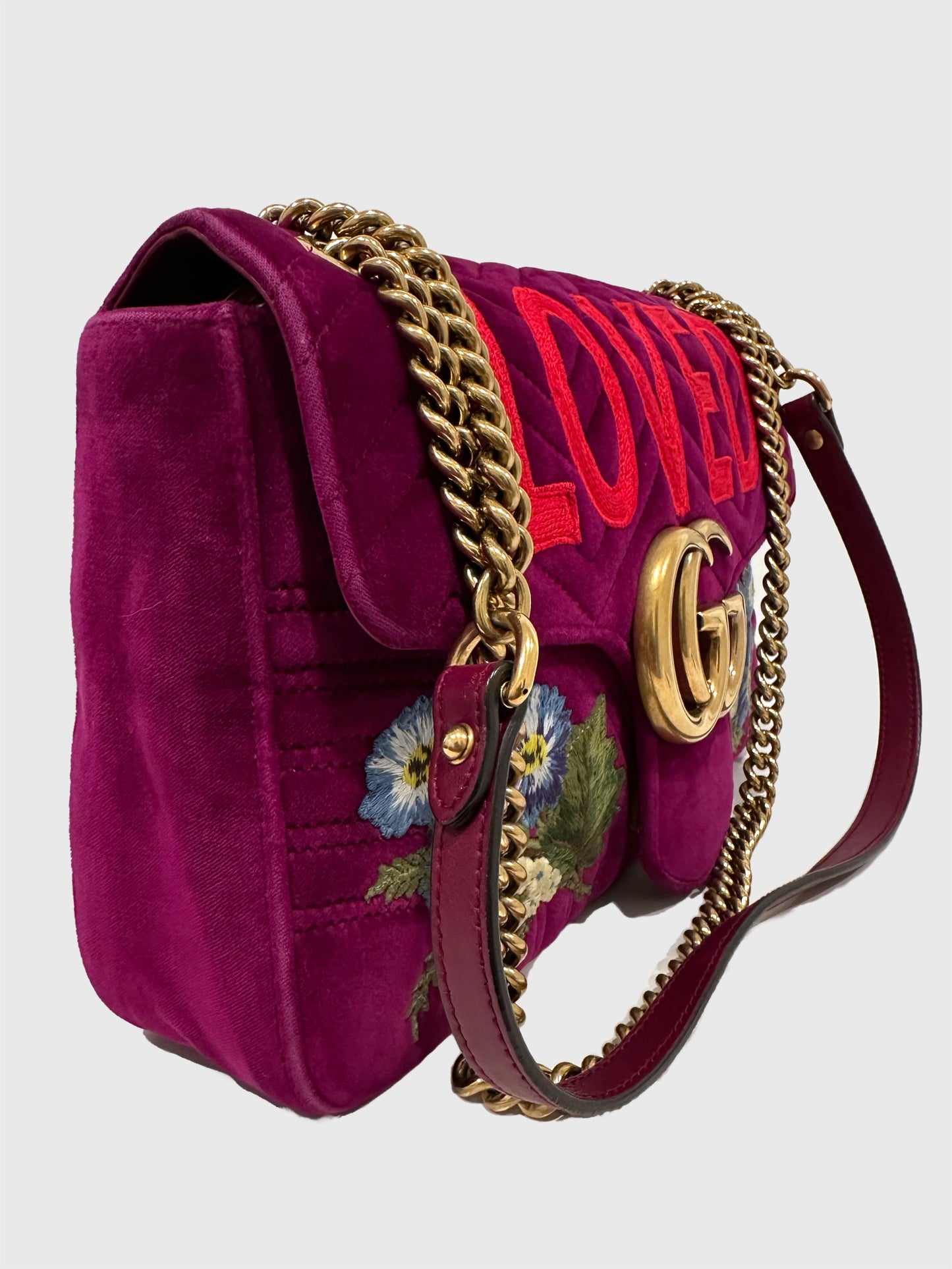 Gucci Marmont Purple Loved Embroidered Floral Medium Bag