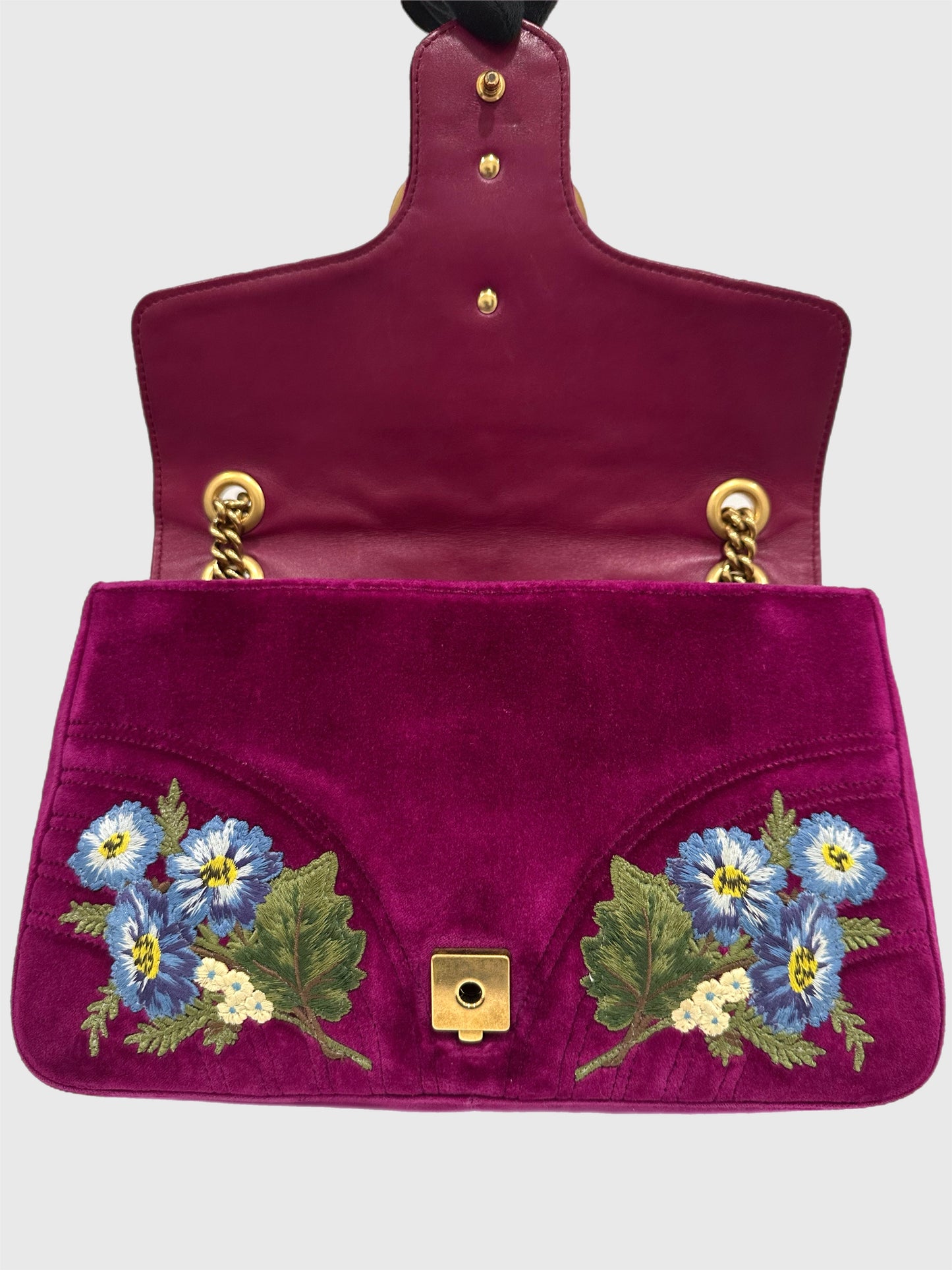 Gucci Marmont Purple Loved Embroidered Floral Medium Bag