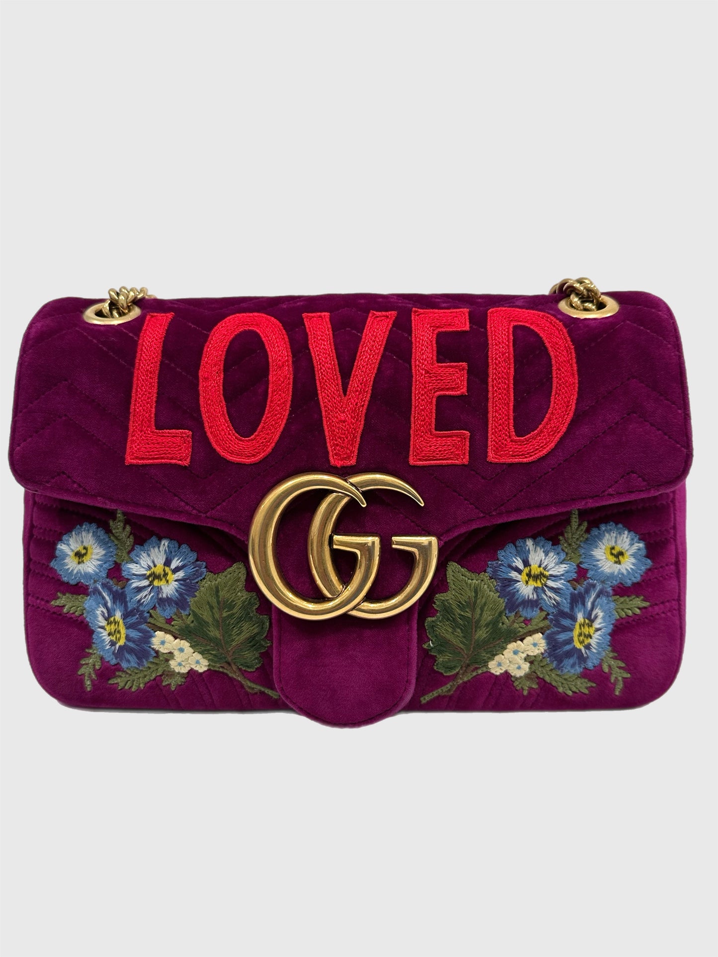 Gucci Marmont Purple Loved Embroidered Floral Medium Bag