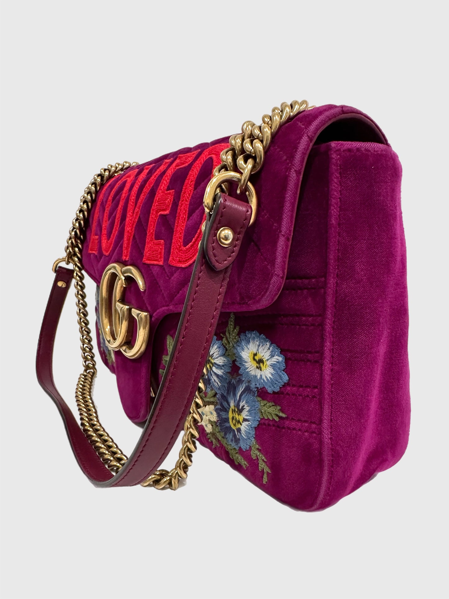Gucci Marmont Purple Loved Embroidered Floral Medium Bag