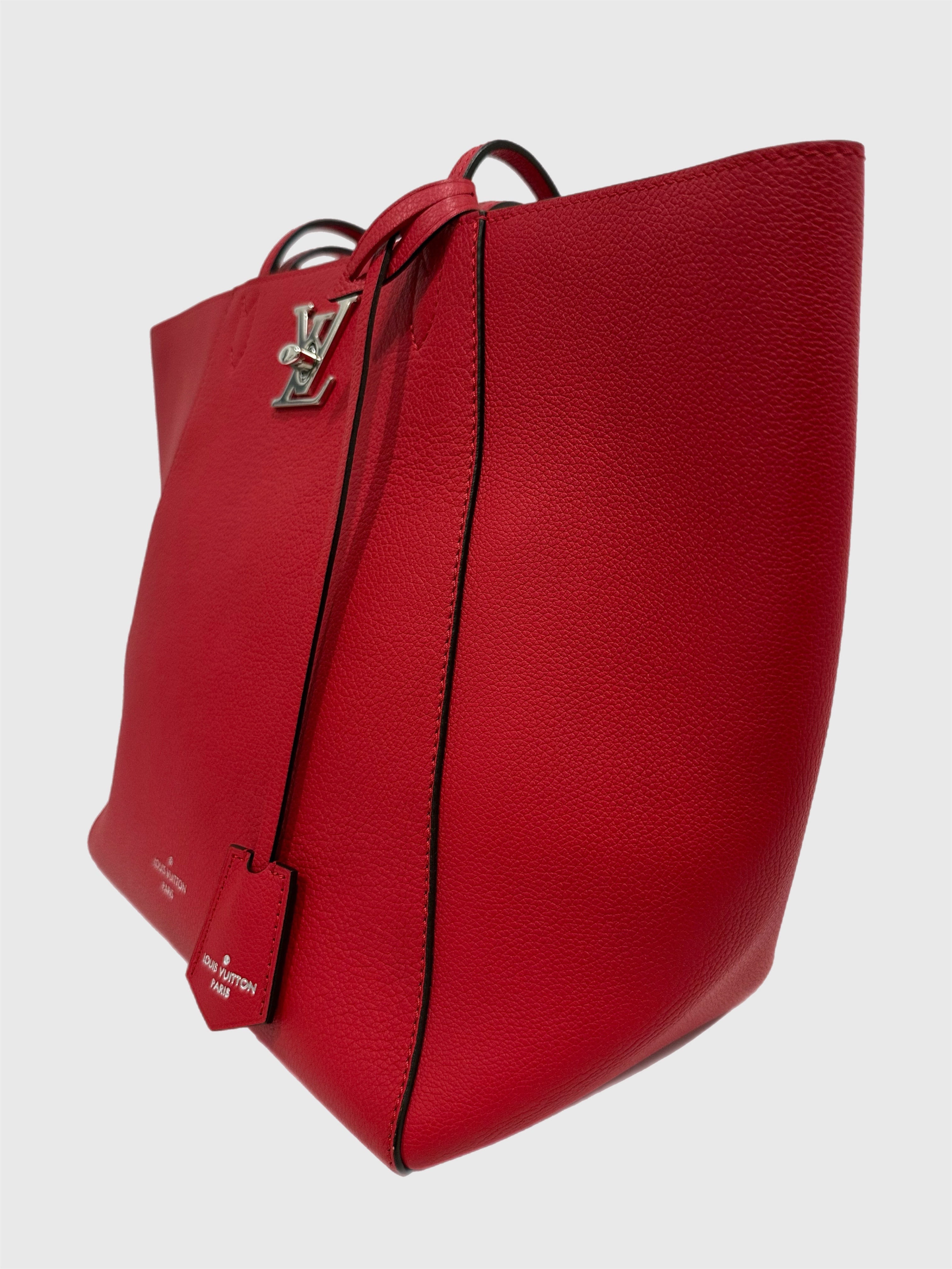 Louis Vuitton Lockme Cabas Red Leather Tote Shoulder Bag