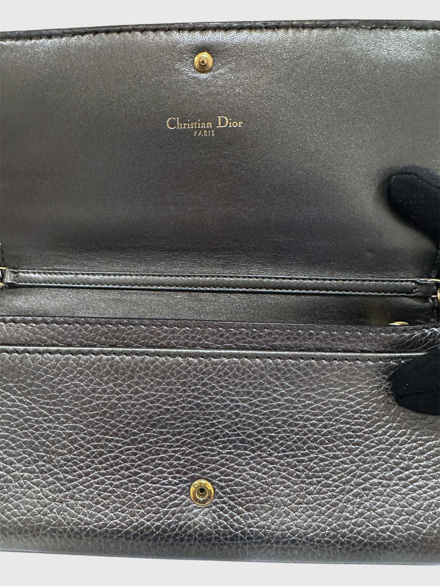 Dior J'adior Leather Croisière Silver Metallic Crossbody Wallet on Chain Clutch