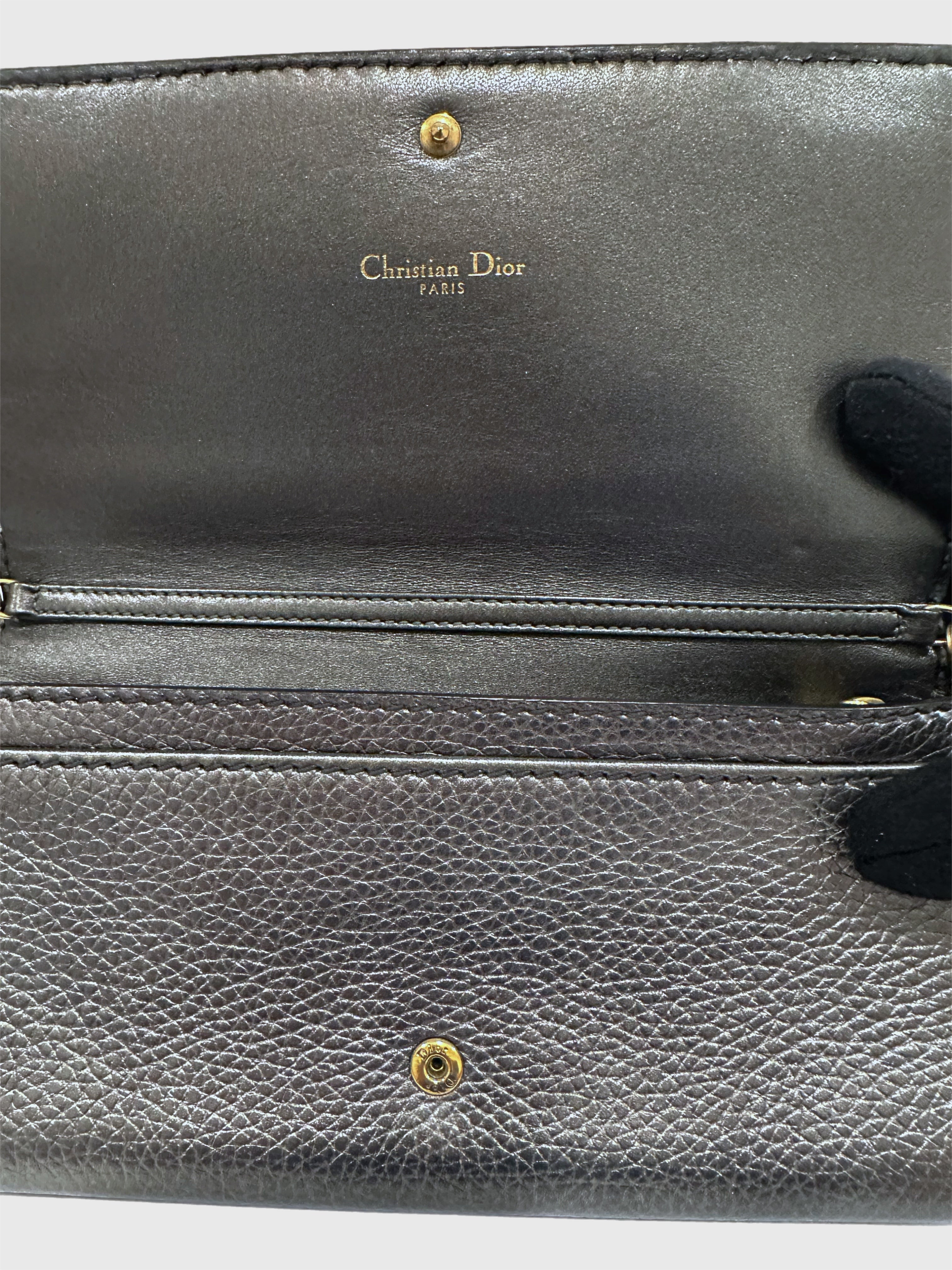 Dior J'adior Leather Croisière Silver Metallic Crossbody Wallet on Chain Clutch