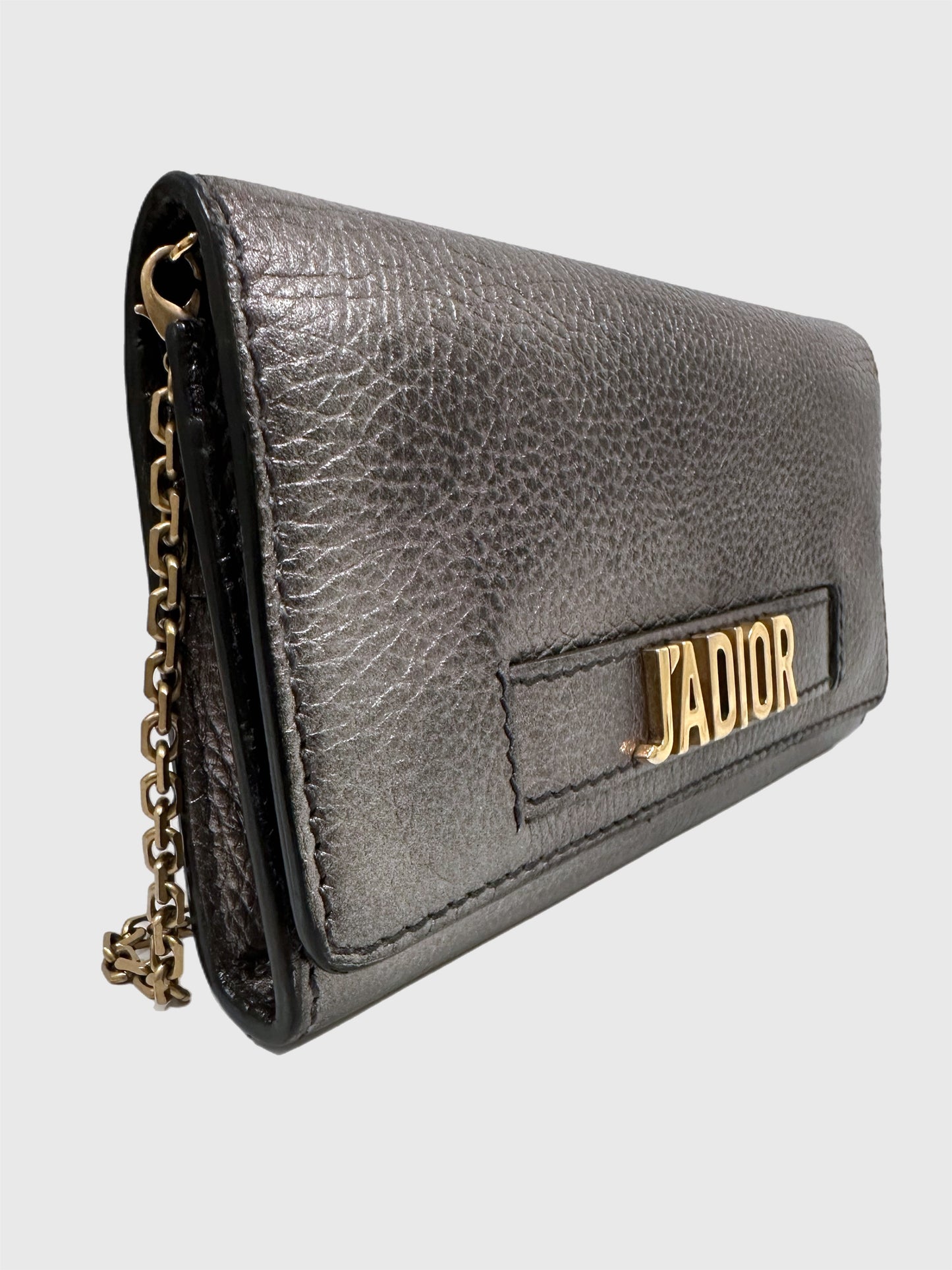 Dior J'adior Leather Croisière Silver Metallic Crossbody Wallet on Chain Clutch