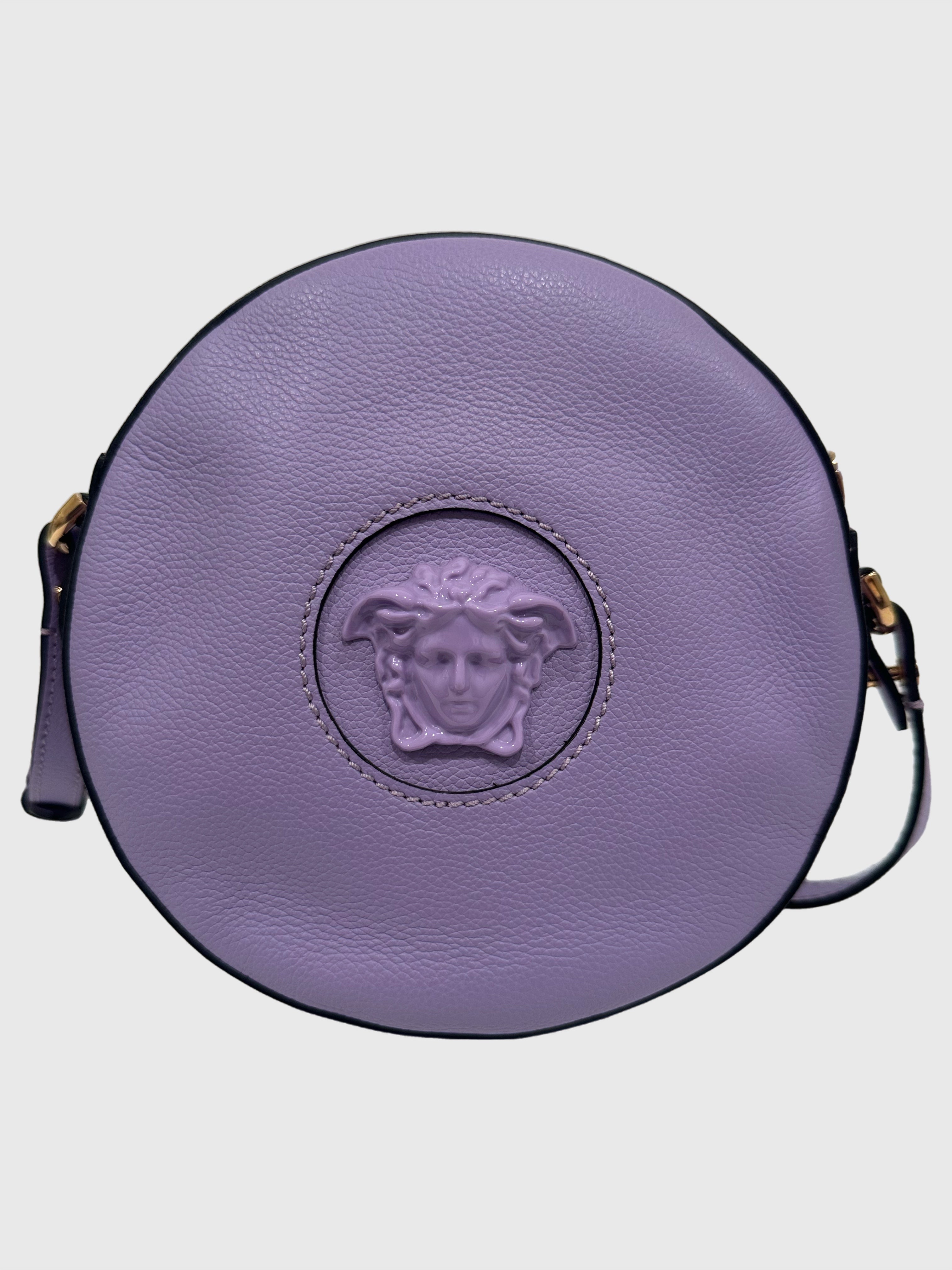 Versace Medusa Leather Lilac RoundCrossbody Bag