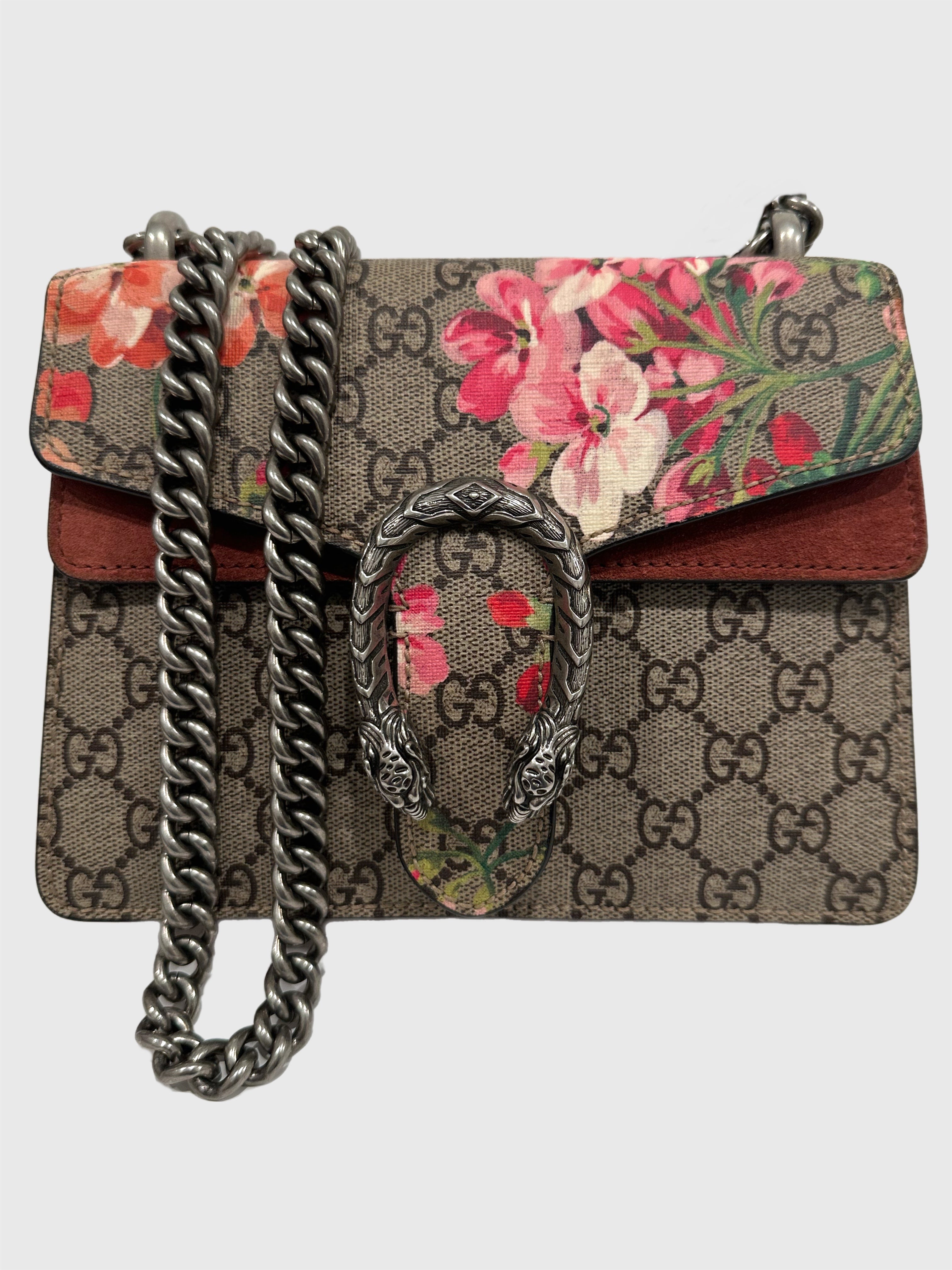 Gucci GG Supreme Red Pink Blooms Floral Dionysus Mini Bag