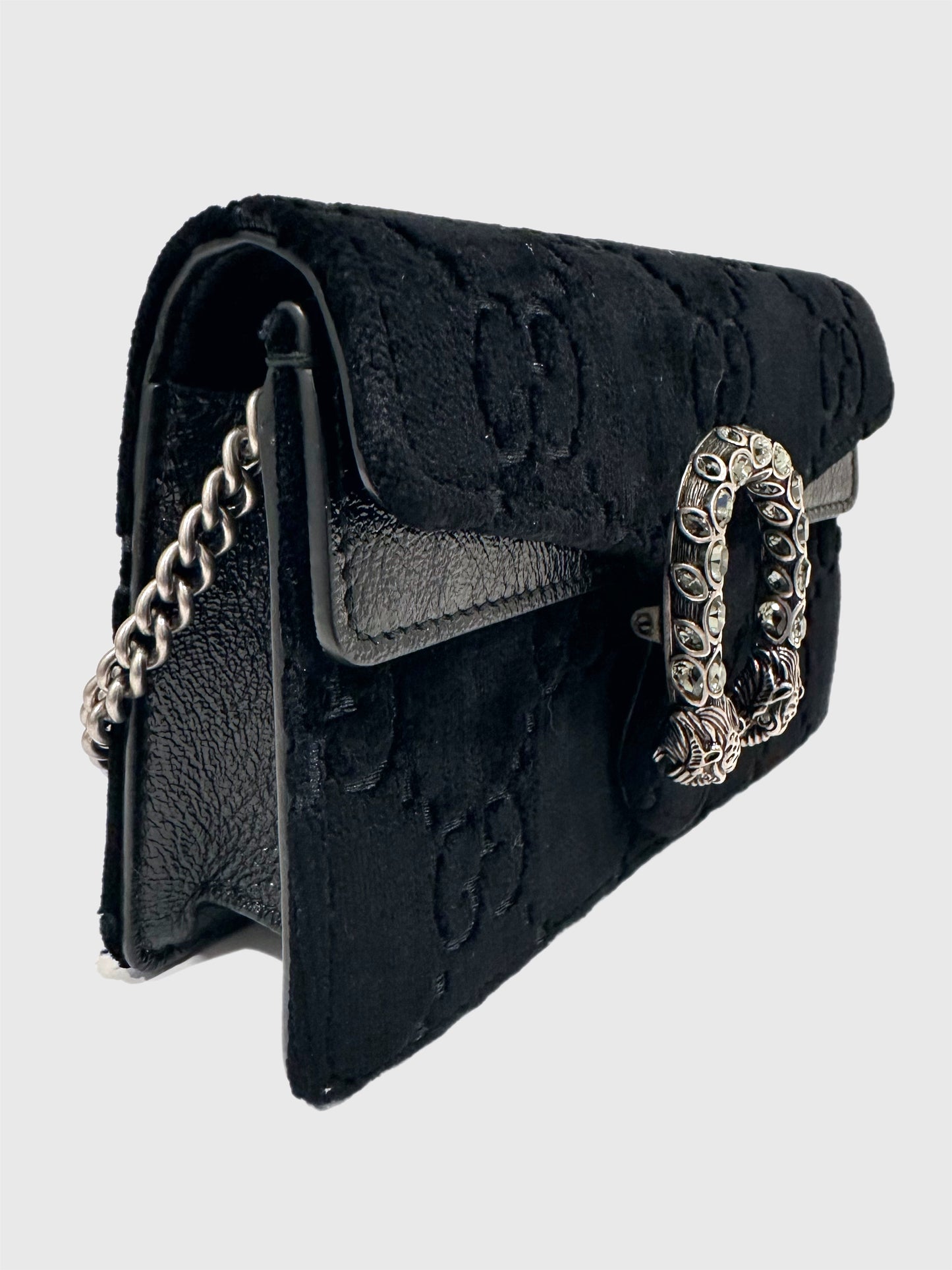 Gucci GG Black Velvet Crystal Dionysus Super Mini Bag