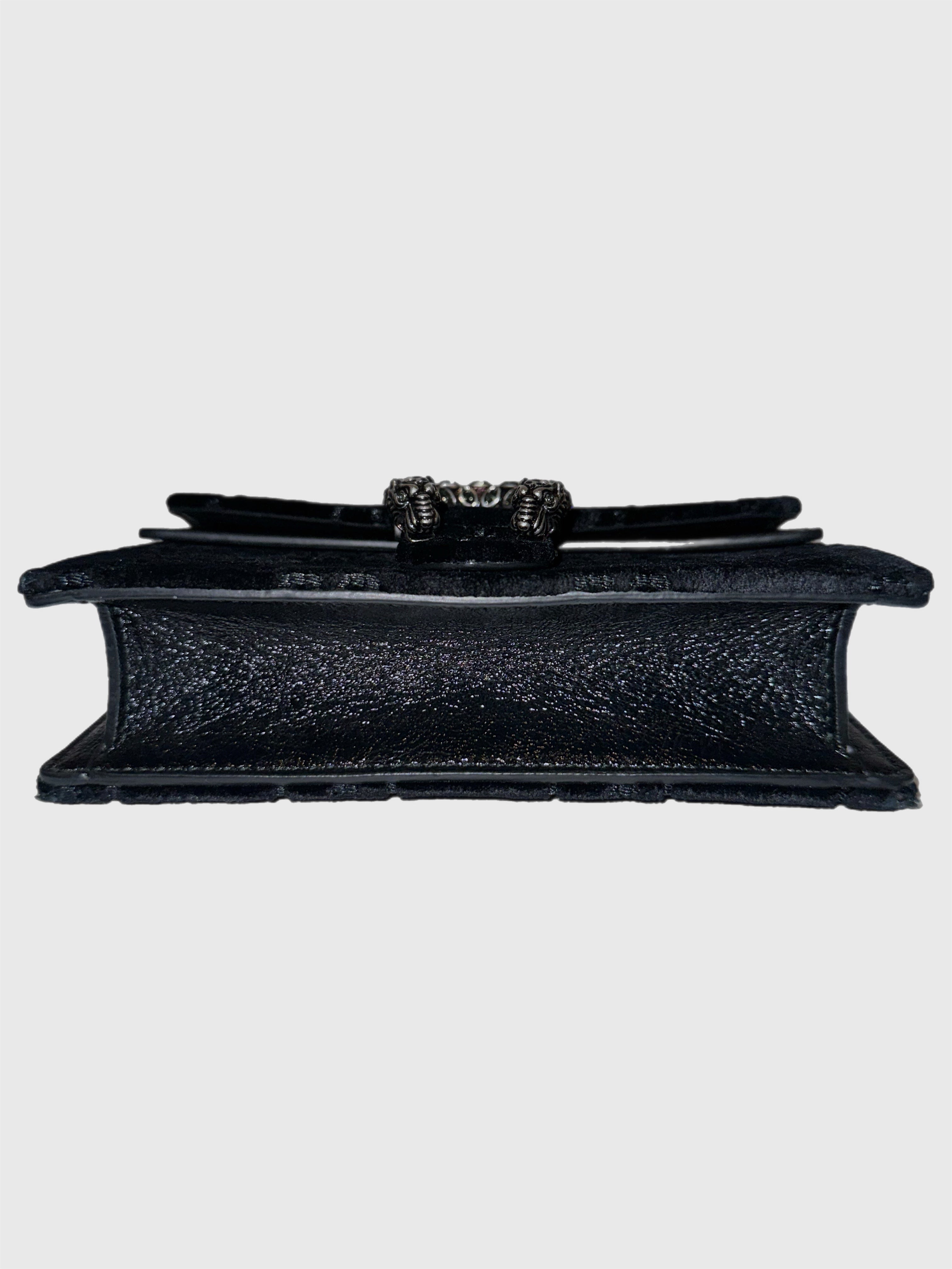 Pre-Owned Gucci GG Black Velvet Crystal Dionysus Super Mini Bag