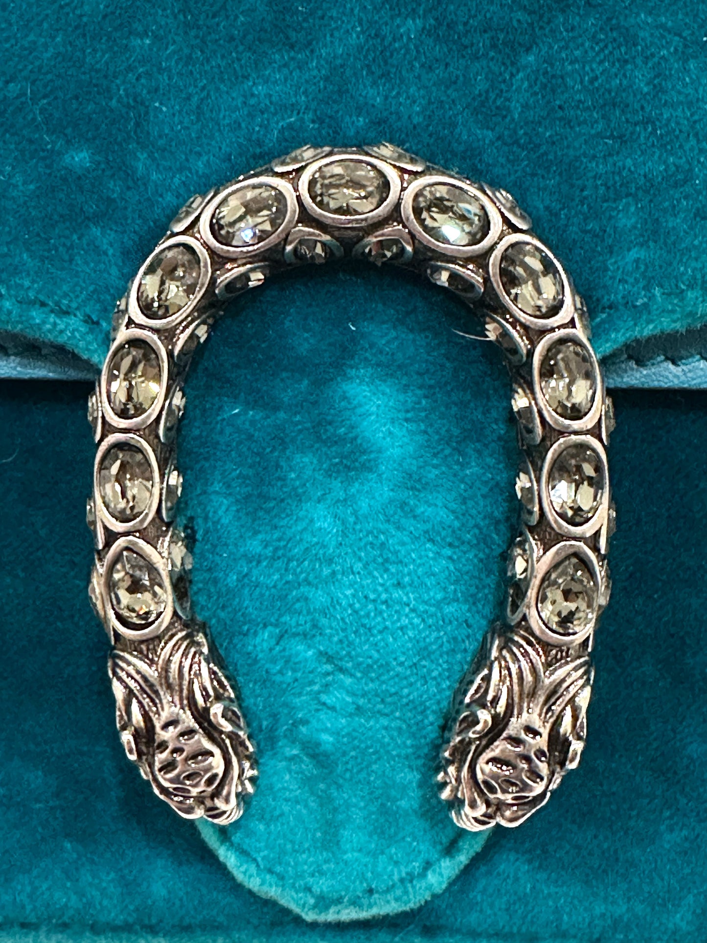 Gucci Teal Velvet Crystal Dionysus Super Mini Bag