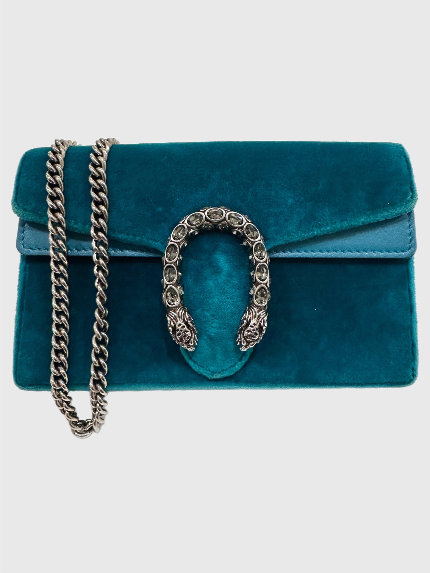 Gucci Teal Velvet Crystal Dionysus Super Mini Bag