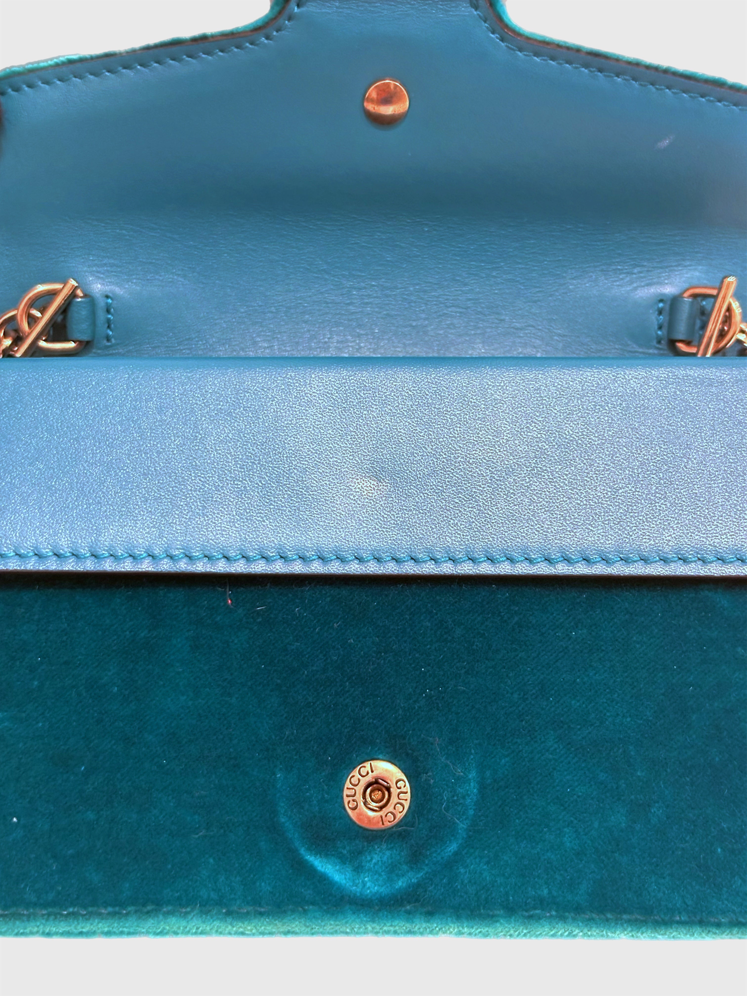 Gucci Teal Velvet Crystal Dionysus Super Mini Bag