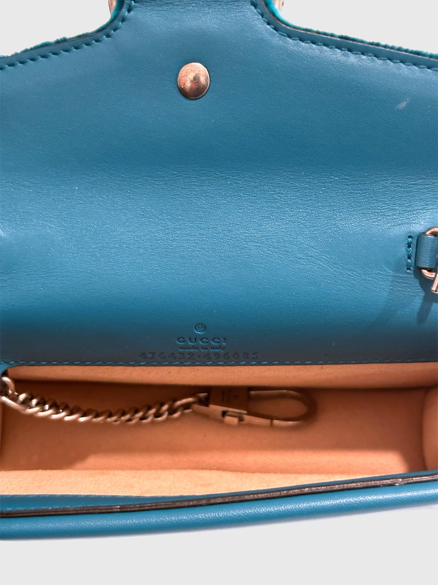 Gucci Teal Velvet Crystal Dionysus Super Mini Bag