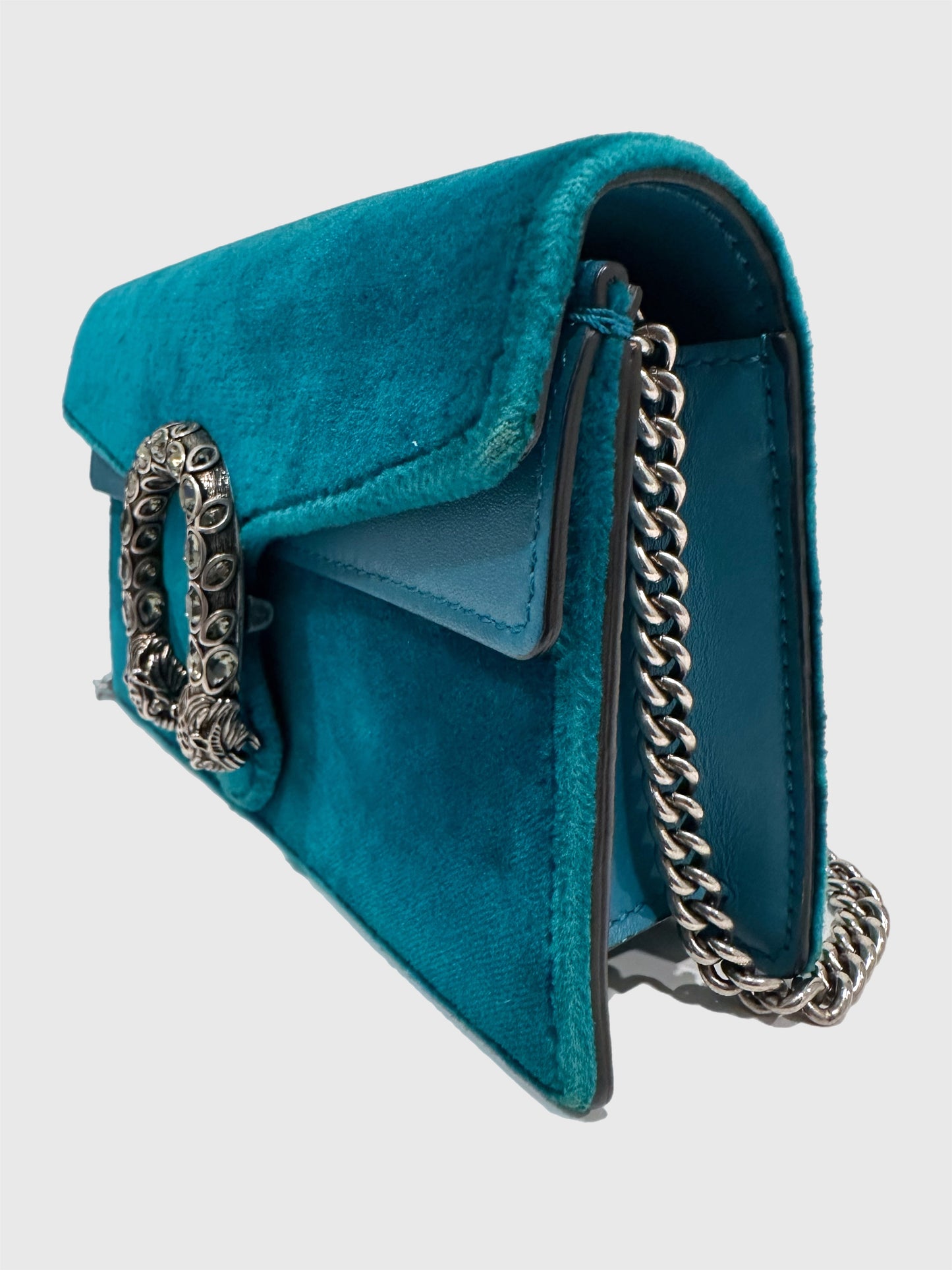 Gucci Teal Velvet Crystal Dionysus Super Mini Bag