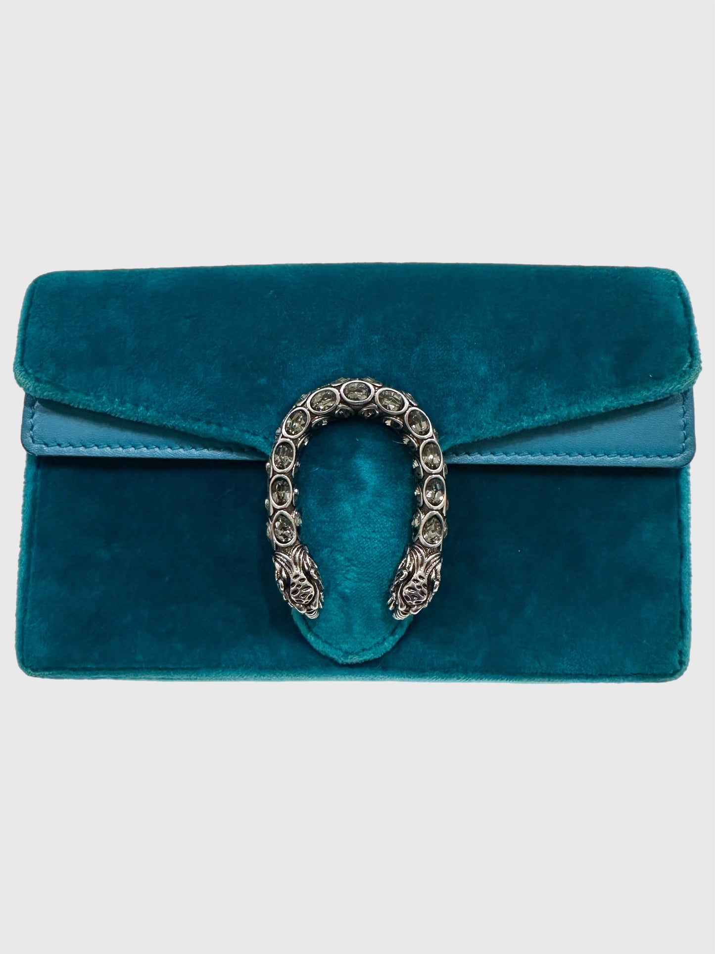 Gucci Teal Velvet Crystal Dionysus Super Mini Bag