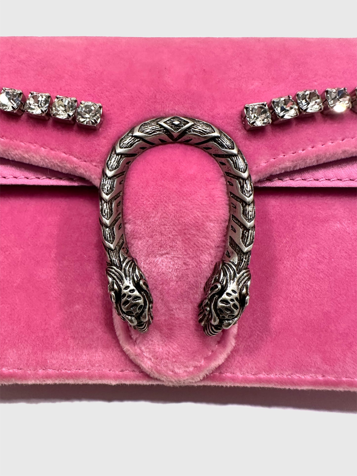 Gucci Pink Velvet Crystal Dionysus Super Mini Bag