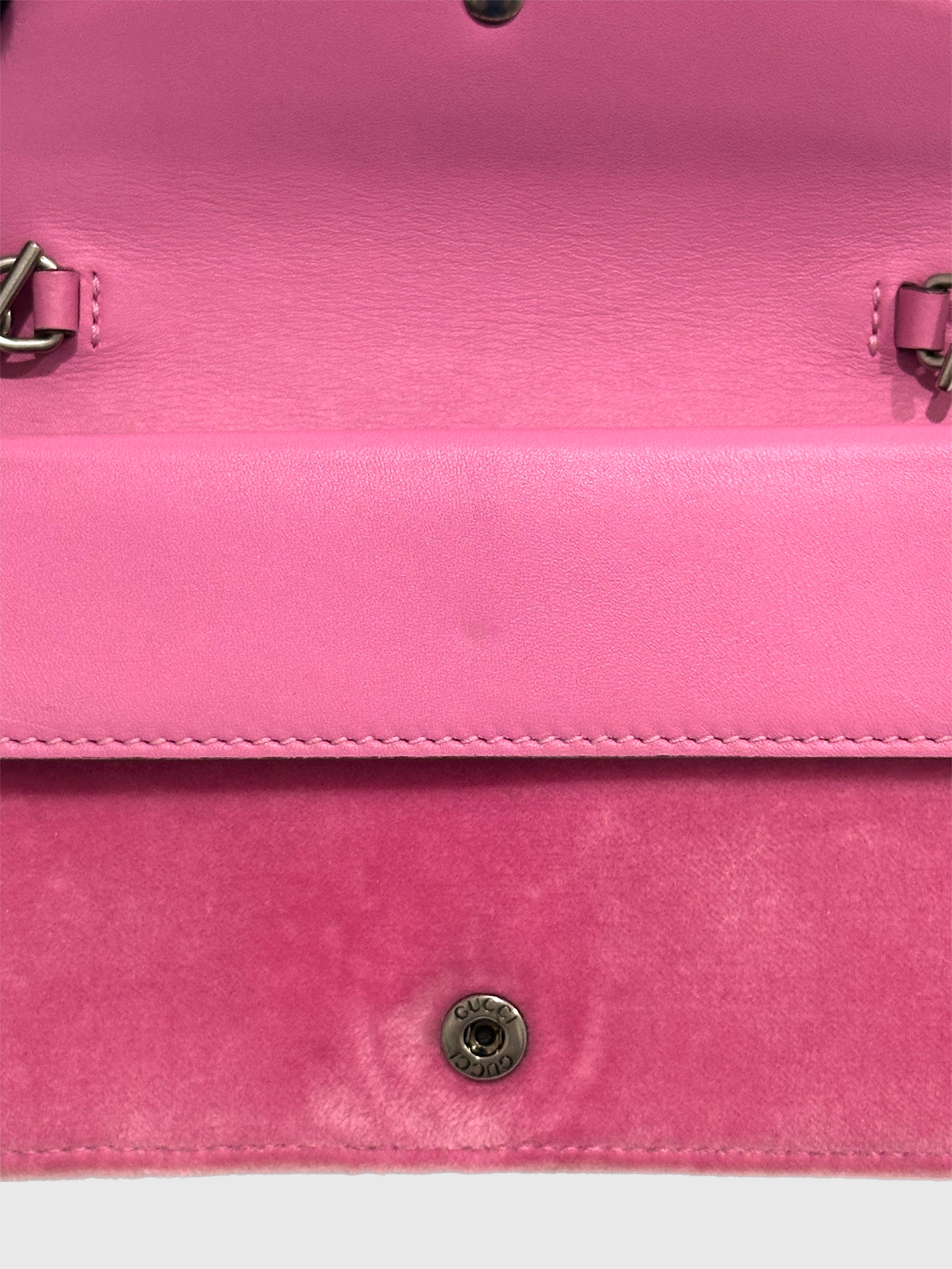 Gucci Pink Velvet Crystal Dionysus Super Mini Bag