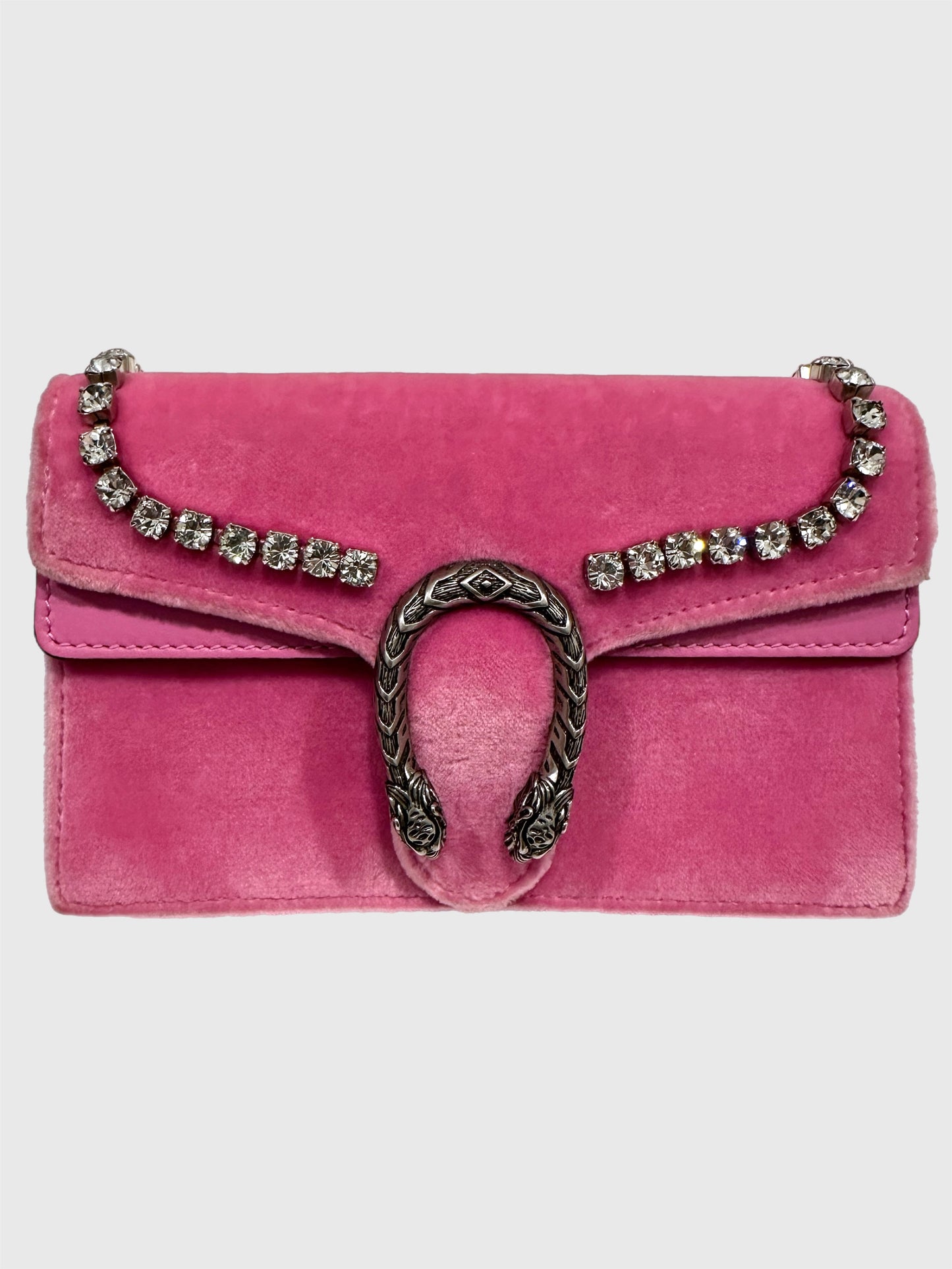 Gucci Pink Velvet Crystal Dionysus Super Mini Bag