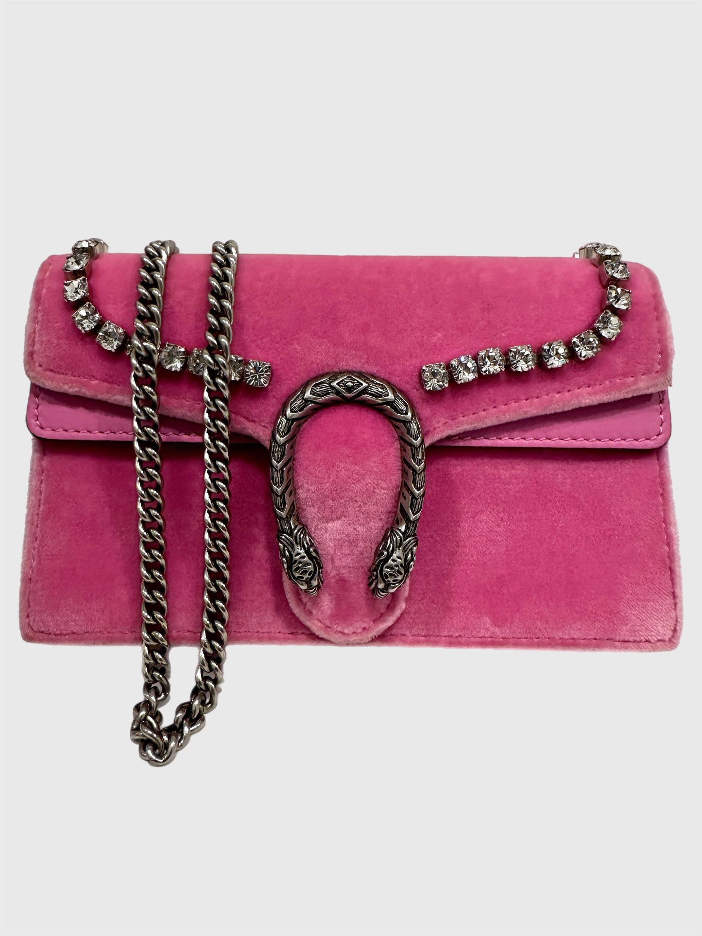 Gucci Pink Velvet Crystal Dionysus Super Mini Bag
