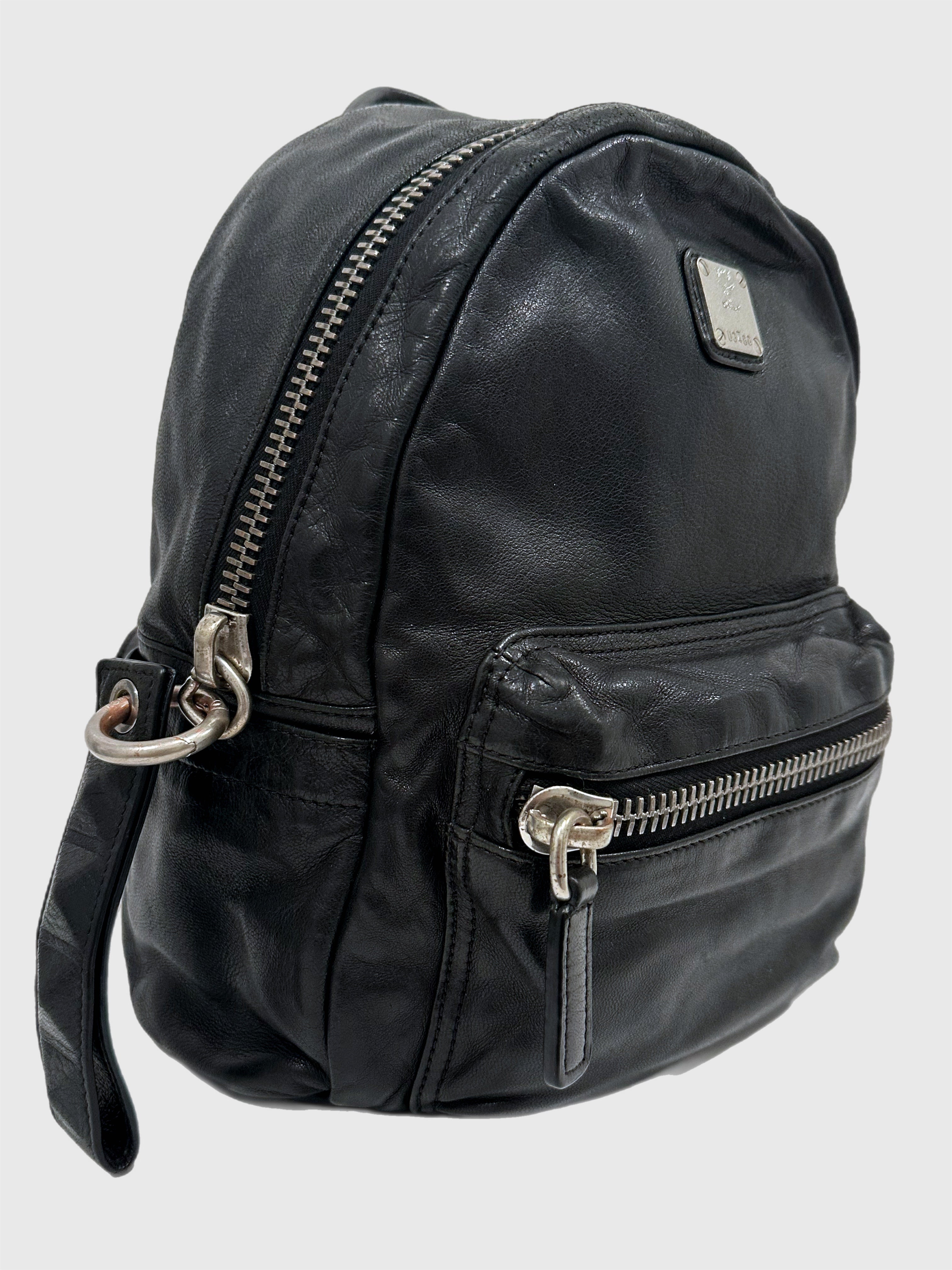 MCM Small Black Leather Lambskin Backpack