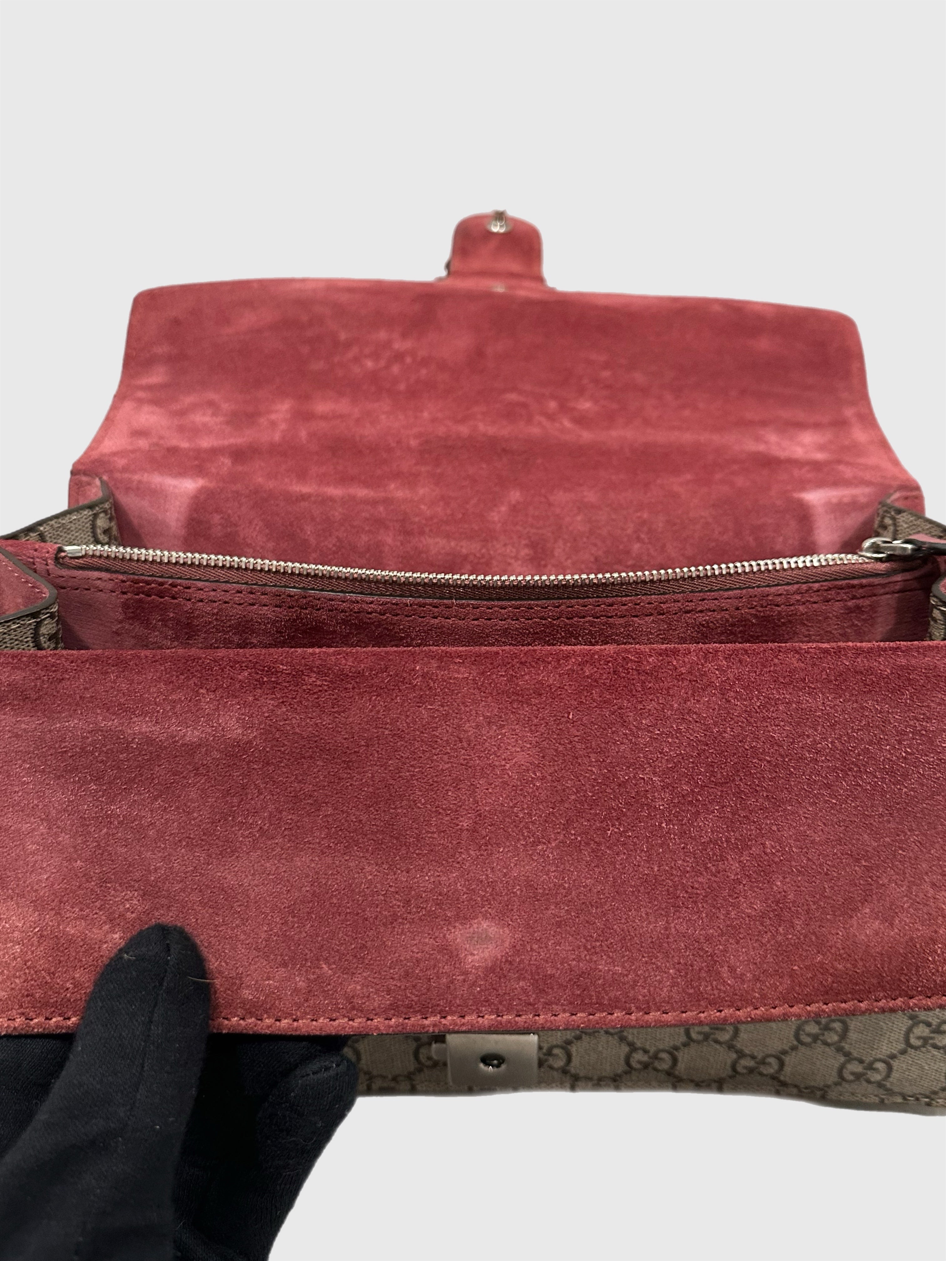 Gucci GG Red Pink Blooms Floral Dionysus Shoulder Small Canvas Bag