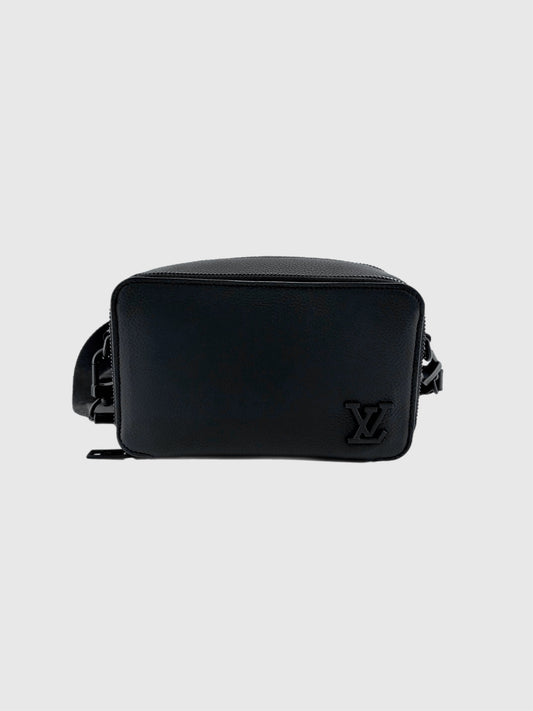 Louis Vuitton Alpha Wearable Black Leather Wallet with Crossbody Strap