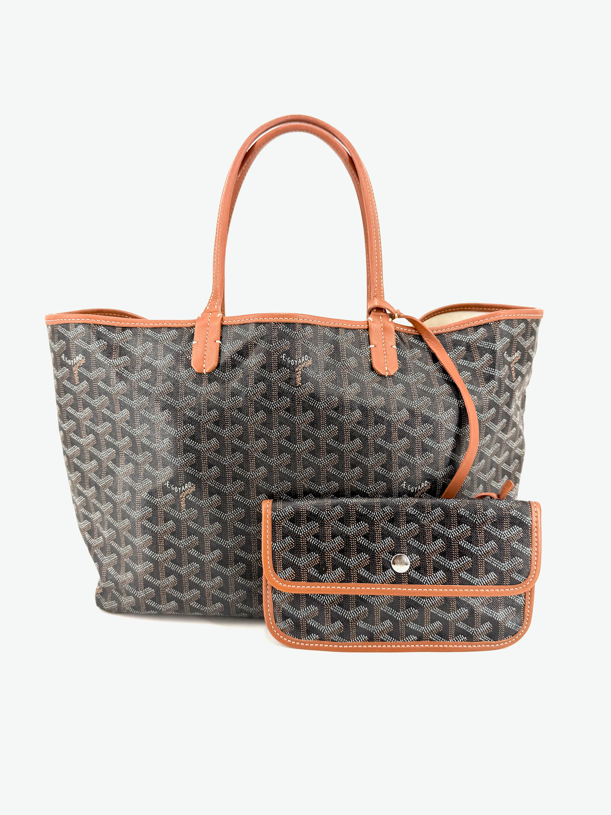 Pre-Owned Goyard Saint Louis PM Tote Black & Tan Goyardine Canvas with Pouch