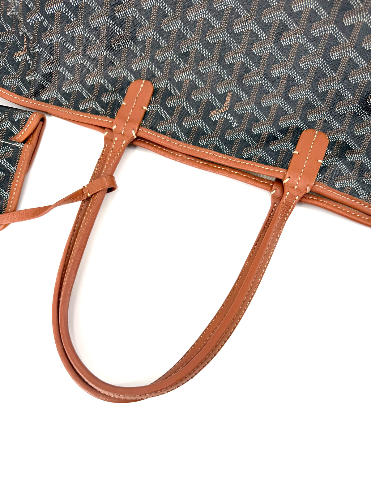 Pre-Owned Goyard Saint Louis PM Tote Black & Tan Goyardine Canvas with Pouch